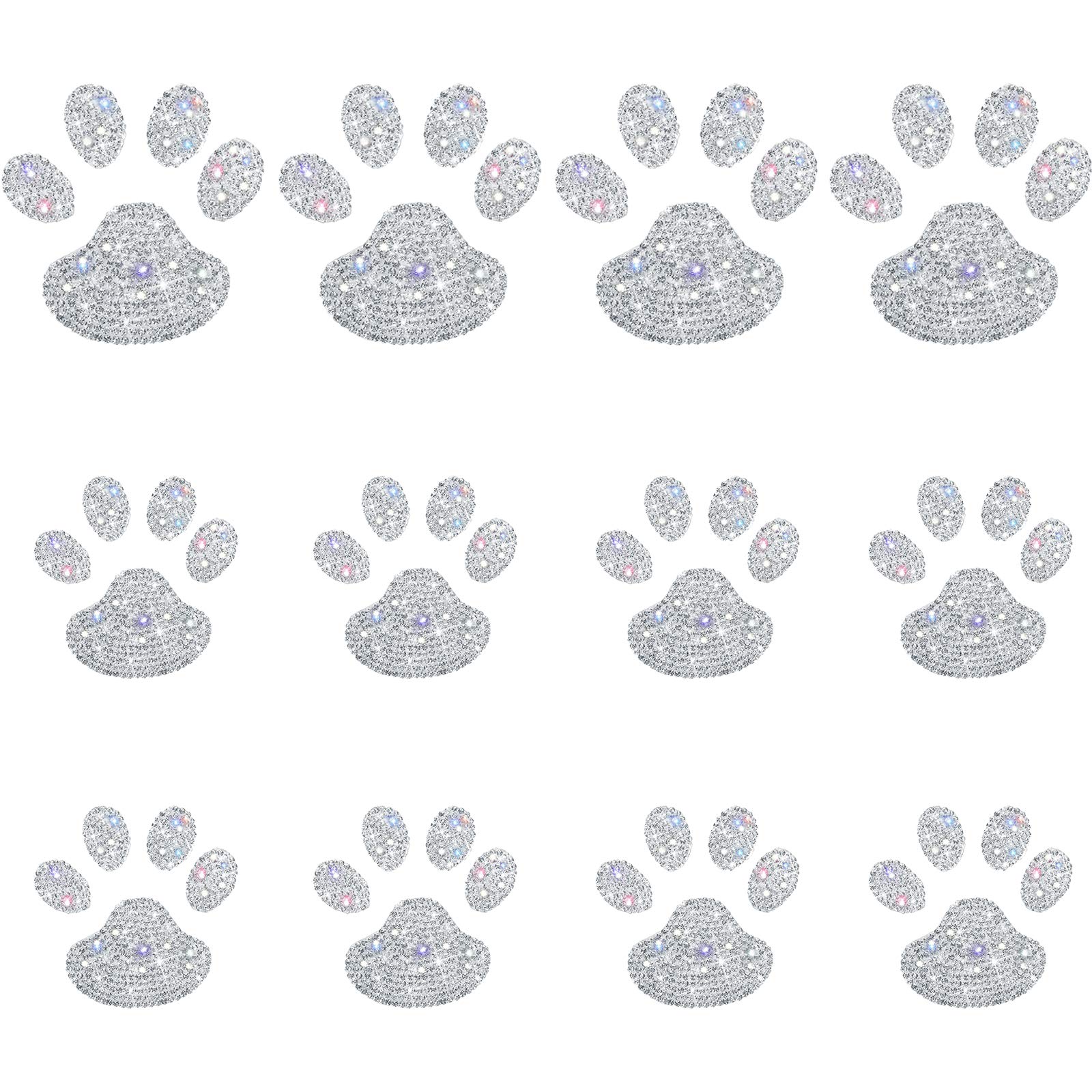 12 Sets Crystal Rhinestone Paw Print Stickers - Bling Dog Paw Decals for Car Bumper, Window, Laptop, Phone - Waterproof & Durable Car Accessories for Pet Lovers (Great for Gifts & Personalization)