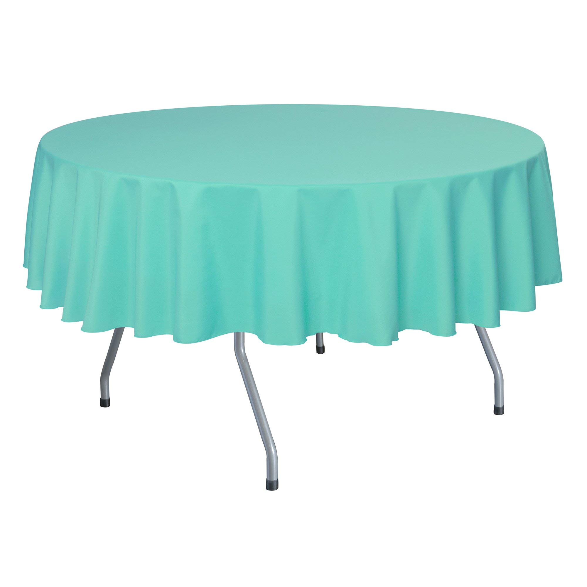 5-Pack 60-Inch Round Polyester Tablecloth Set - Wrinkle & Stain Resistant Linen-Like Fabric for 54-60 Inch Tables in Caribbean Blue - Perfect for Weddings, Parties & Restaurant Dining
