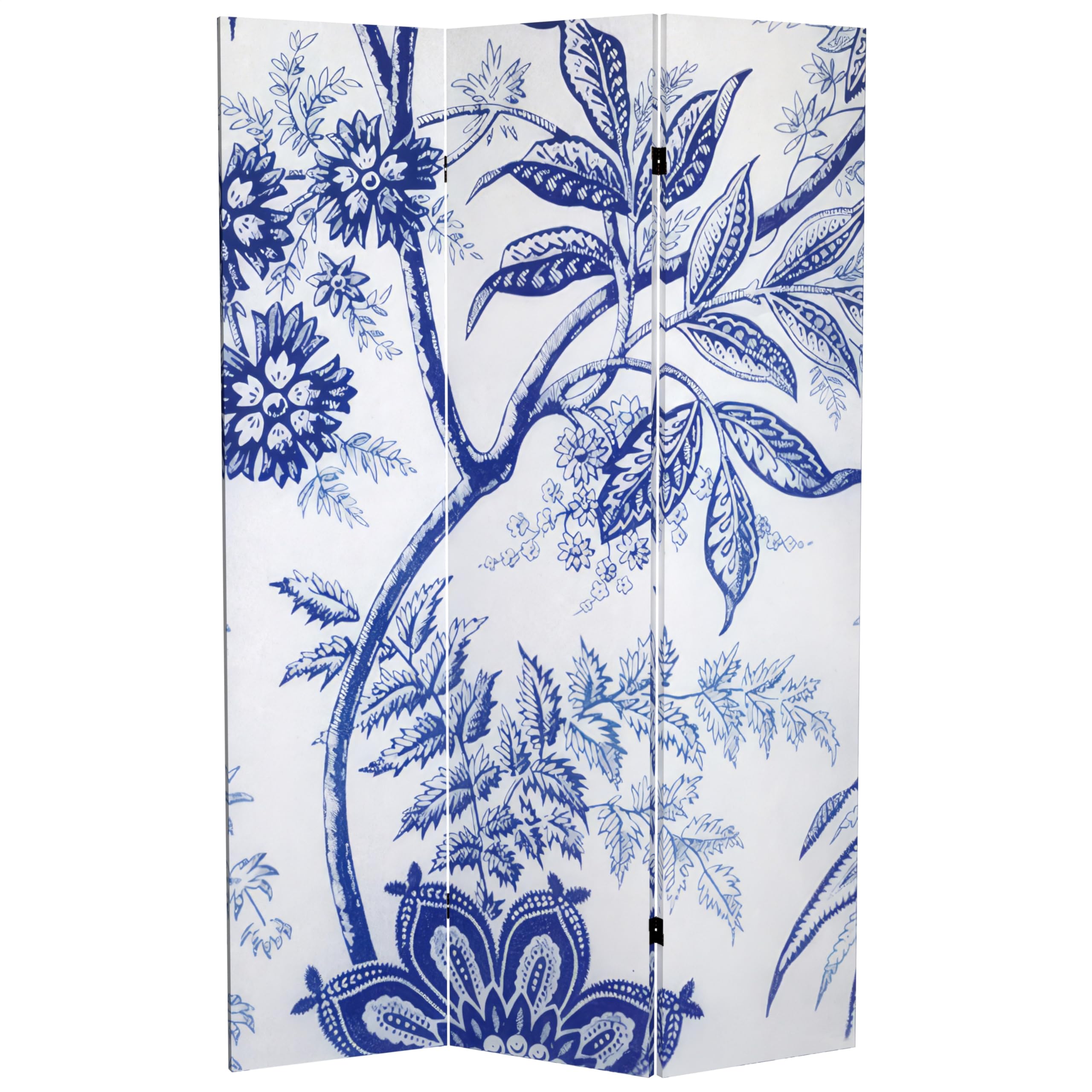 6 ft. Tall Blue Toile Double Sided Folding Room Divider Screen - 3 Panel Privacy Partition for Home, Office & Event Decor - 71 Inch Height for Versatile Space Separation