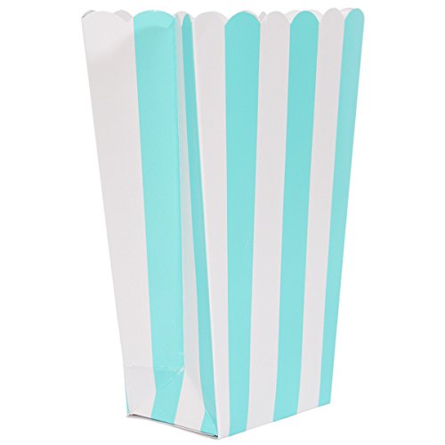 Amscan Robin Egg Blue Striped Scalloped Popcorn Boxes - 5 Pack, Eco-Friendly Cardboard Party Supplies, Turquoise Decor for Baby Showers, Easter Celebrations & Spring Events