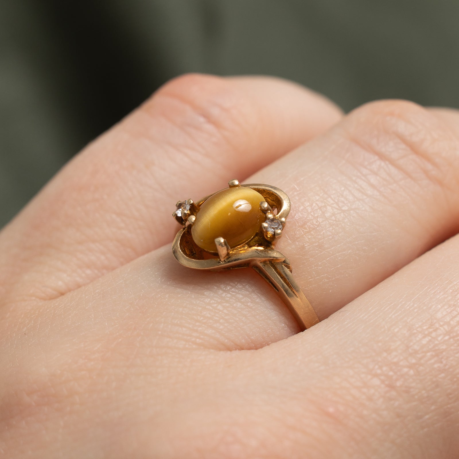 Tiger's Eye & Synthetic Spinel Ring - 1.00ct Genuine Stone with 0.05ctw Accents - Size 5.5 - Elegant Jewelry for Women, Perfect for Gifts, Weddings & Special Occasions