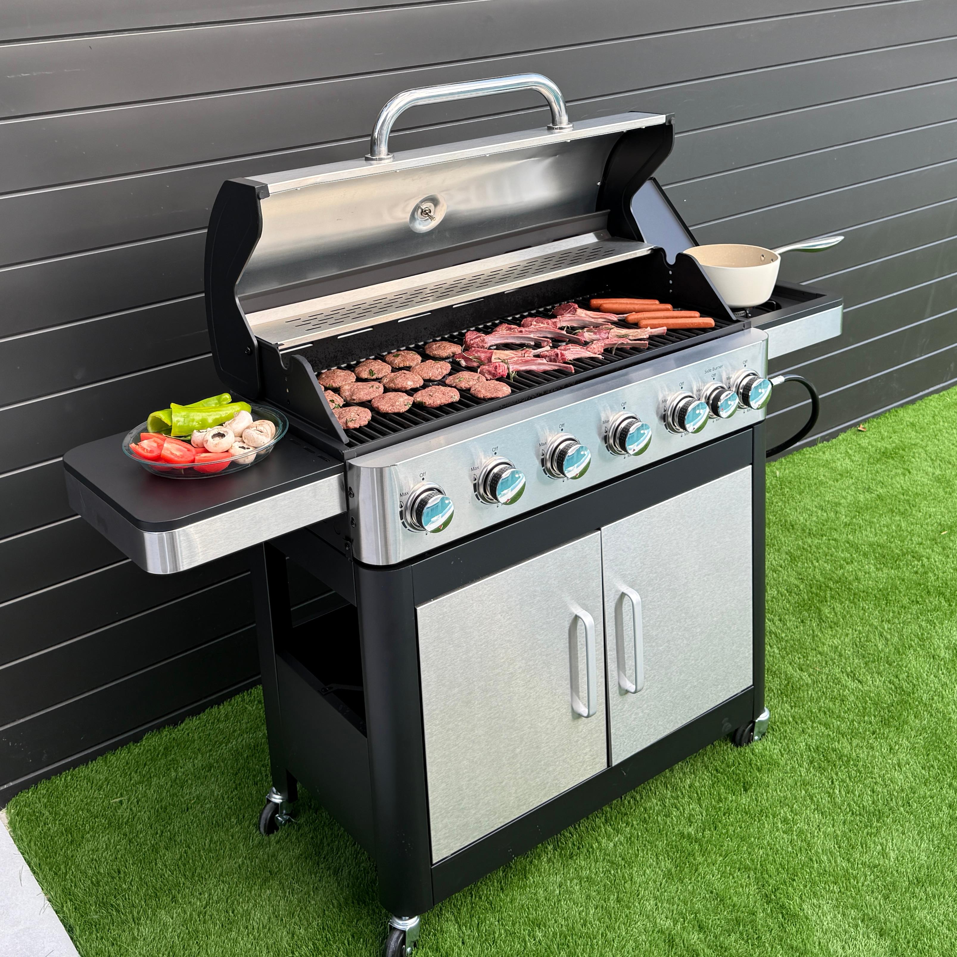 Captiva Designs 6-Burner Outdoor Propane Gas Grill with Extra Side Burner - Perfect for Backyard BBQs, Camping & Outdoor Cooking Parties