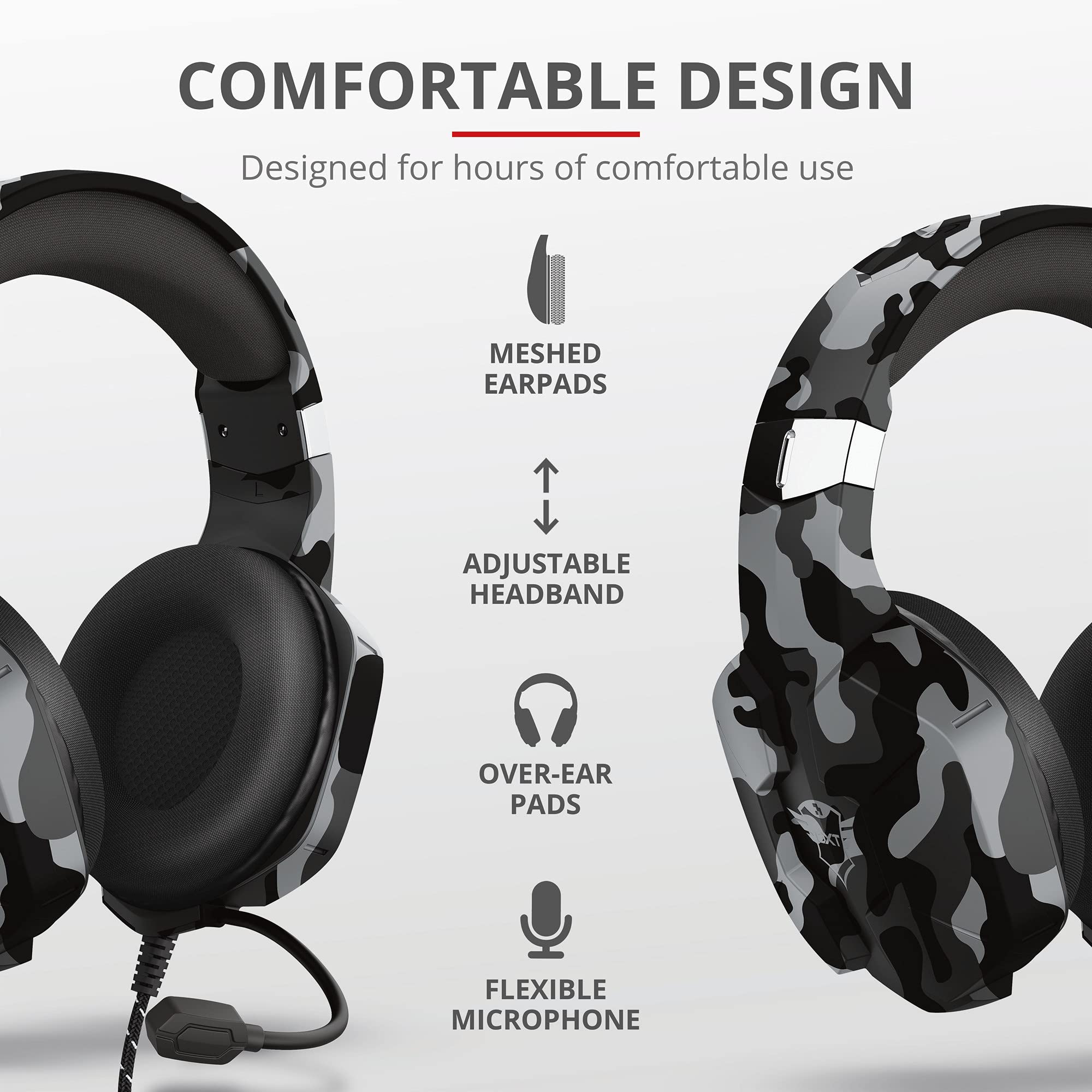 Trust Gaming GXT 1323 Altus Gaming Headset - Over-Ear Noise Cancelling Headphones with Volume Control, 3.5mm Adapter for PC, Nintendo Switch, PS4, PS5, Xbox One & Series X - Camouflage Black - Perfect for Competitive Gaming & Home Entertainment