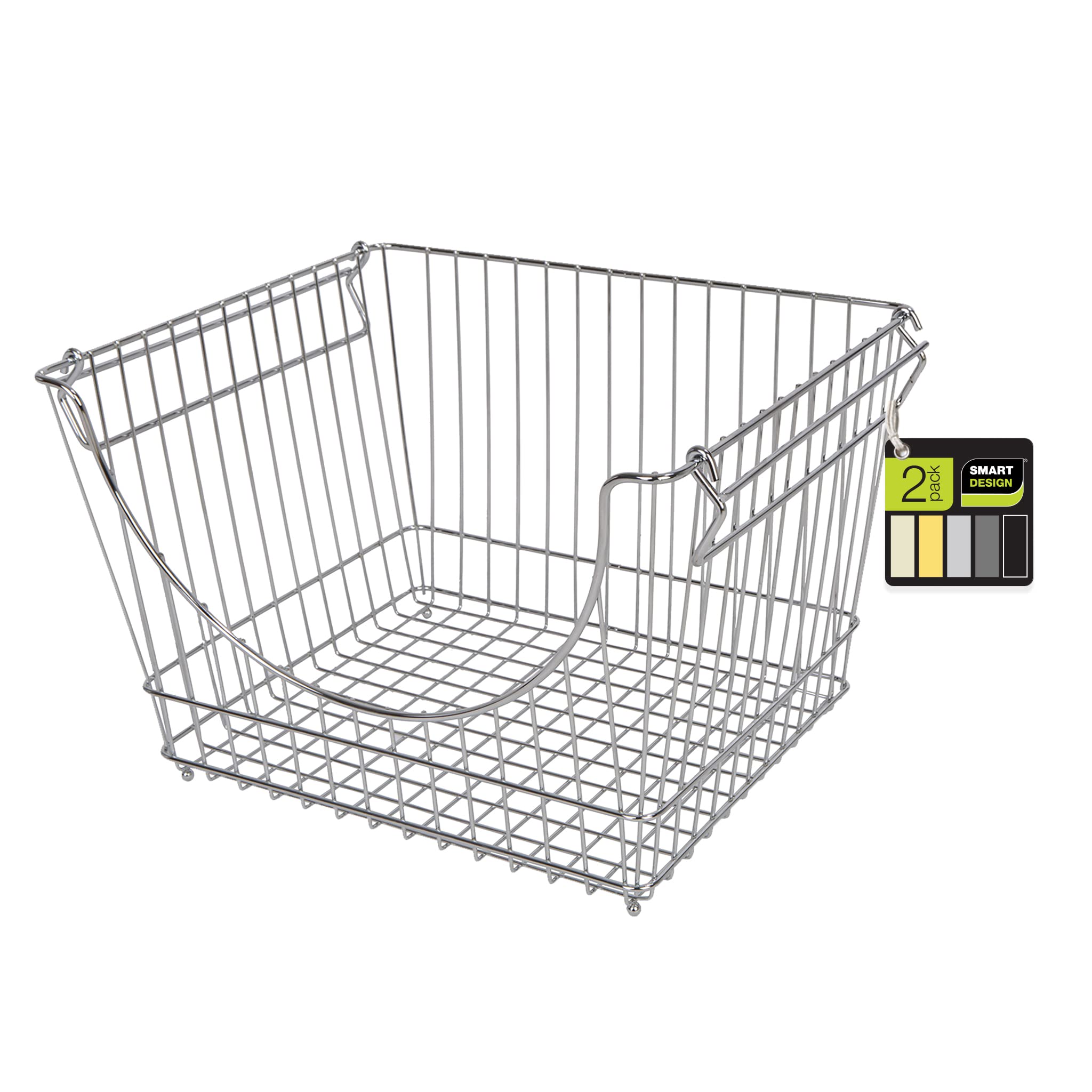 Smart Stacking Baskets with Handles - Set of 2 Large Steel Wire Storage Bins for Fruits, Vegetables & Pantry Organization (12.5