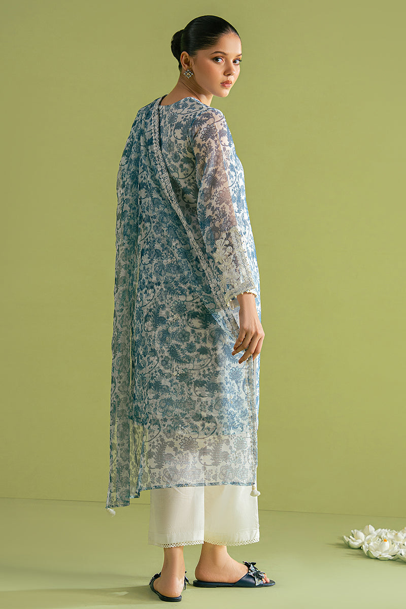 Elegant Blue Ceramic 2-Piece Outfit (Shirt & Dupatta) for Women - Perfect for Weddings, Parties & Festive Occasions