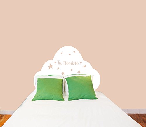 Customizable Vinyl Wall Headboard with Stars - Personalized Name 105x60cm - Docliick DC-18017 (White) - Perfect for Bedroom Decor, Kids Room & Nursery Wall Stickers