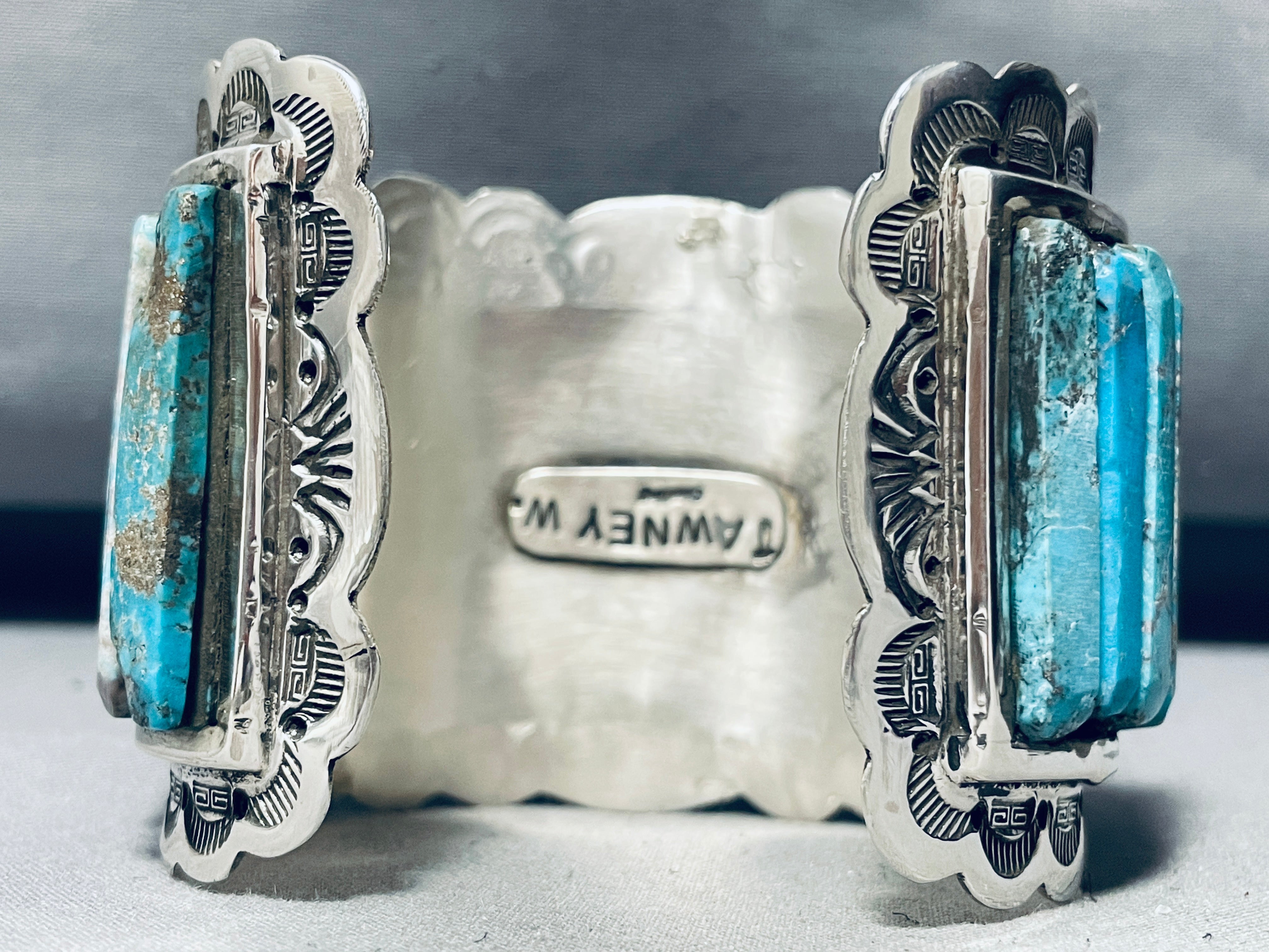 Authentic Navajo Sterling Silver Turquoise Inlay Bracelet - 158g Heavy Native American Jewelry for Women - Perfect for Boho Fashion, Gift Giving & Special Occasions