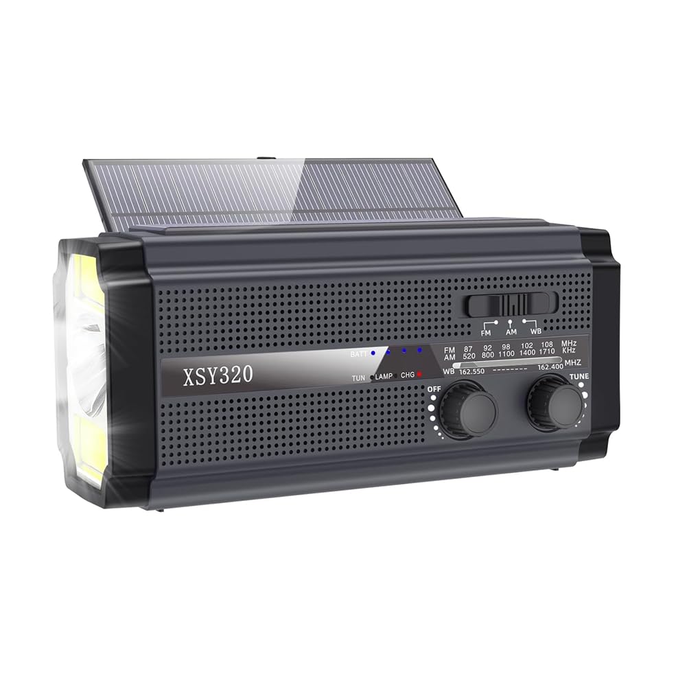Mkcavne Emergency Weather Radio - Solar Hand Crank AM/FM/NOAA Portable Radio with 5 Charging Modes & Cell Phone Charger - Perfect for Camping, Hiking, and Power Outages