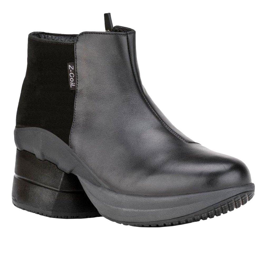 Z-CoiL Women's Olivia Black Leather Fashion Boots - Orthopedic Pain Relief Footwear with Extra Wide Fit for Orthotics | Comfortable & Stylish Boots for Work, Walking & Everyday Wear