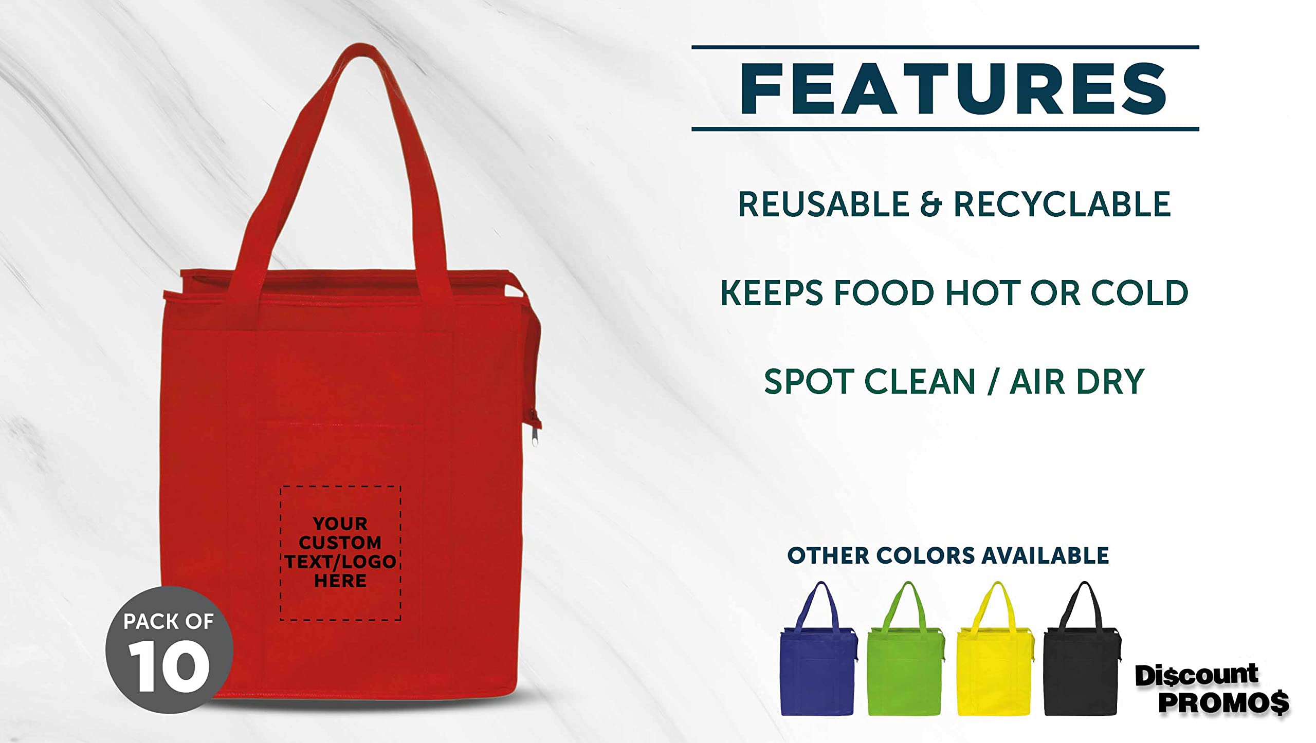 Custom Non-Woven Insulated Tote Bags - Set of 10 Reusable Personalized Bulk Pack - Eco-Friendly Shopping, Picnic, Camping & Beach Essentials - Perfect for Groceries, Outdoor Activities & Corporate Gifts - Red