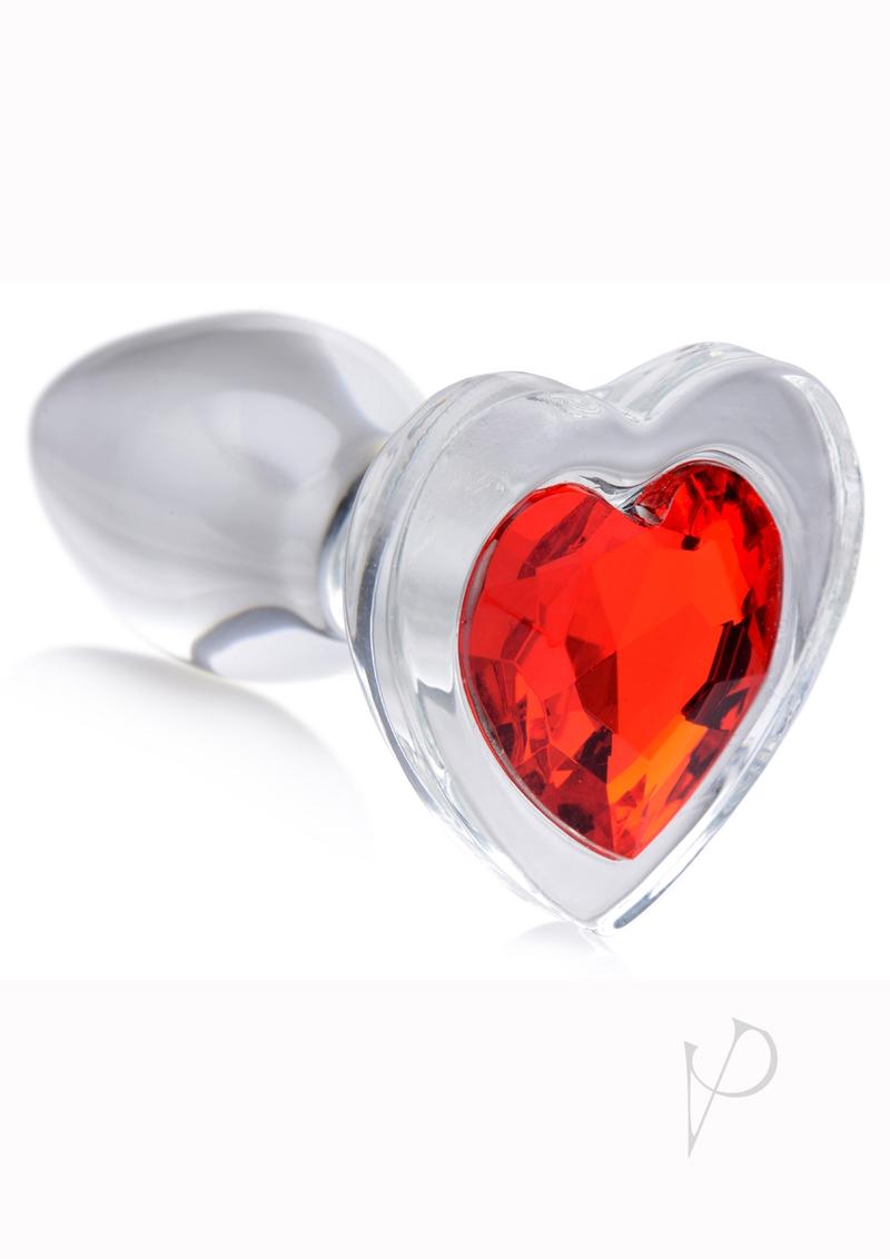 Booty Sparks Red Heart Glass Anal Plug - Small Size, Red/Clear - Perfect for Sensual Play & Couples Intimacy