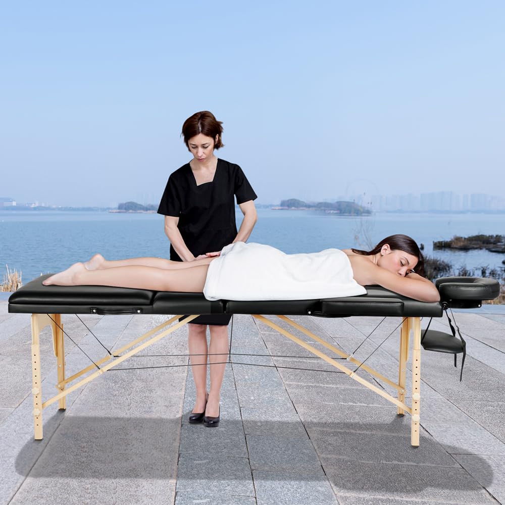 Topeakmart Portable Adjustable Lash Bed - Professional Salon Massage Table with 3-Way Folding Face Cradle, Height Adjustable for Eyelash Extensions, Tattoo & Spa Treatments - Perfect for Beauty Salons, Home Use & Mobile Services (Black)