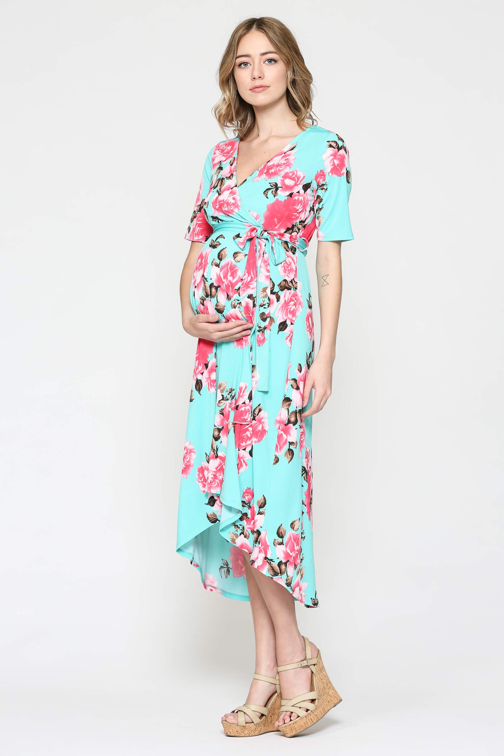 Stylish Women's Maternity Wrap Dress - Mid-Length with Adjustable Waist Belt | Perfect for Pregnancy, Nursing & Special Occasions