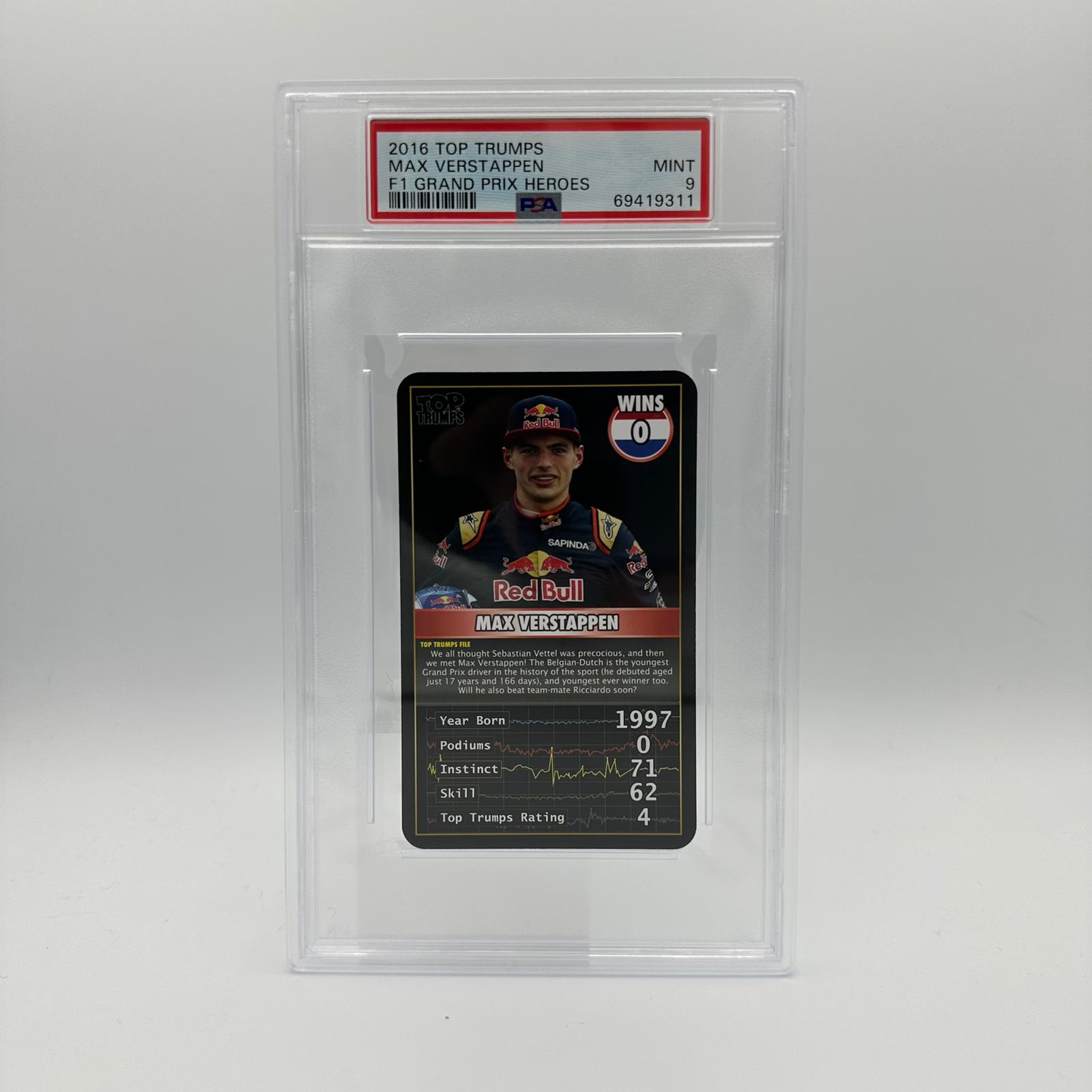 PSA 9 Graded Max Verstappen 0 Wins Top Trumps 2016 Grand Prix Heroes Trading Card - Perfect for F1 Collectors, Racing Fans & Card Investors