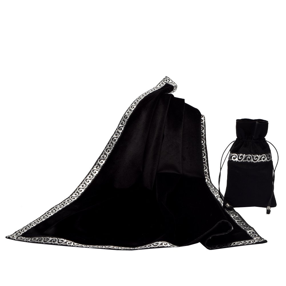 BLESSUME Black Velvet Tarot Table Cloth with Pouch - Wiccan Altar Cloth for Divination, Tarot Reading & Rituals - Perfect for Witchcraft, Pagan Ceremonies & Spiritual Practices