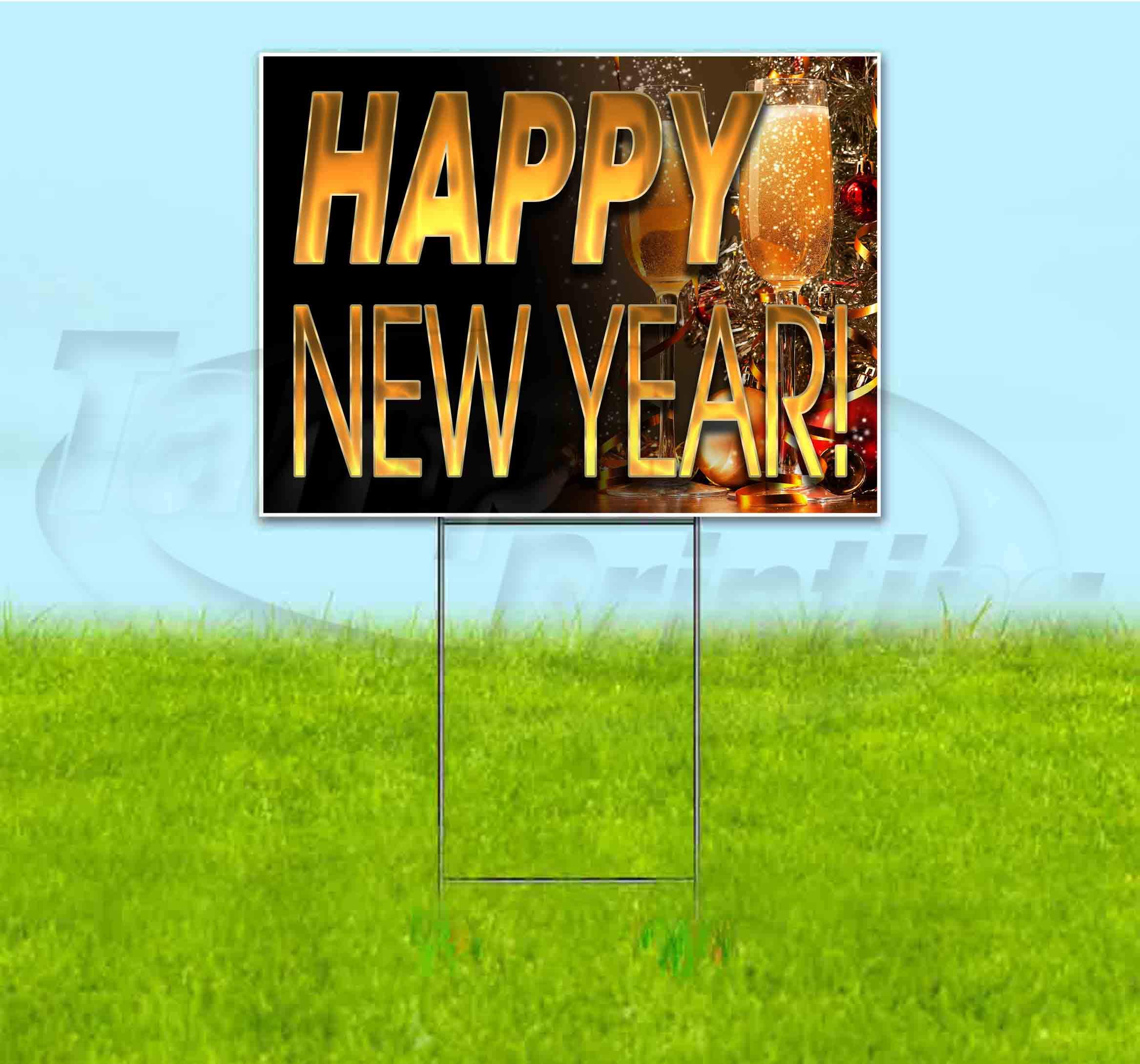Happy New Year Yard Sign 18x24 Inch - Durable Metal Step Stake Included - Bulk Discounts & Multi-Packs Available - Perfect for Front Yard Decorations, Holiday Celebrations & Neighborhood Greetings