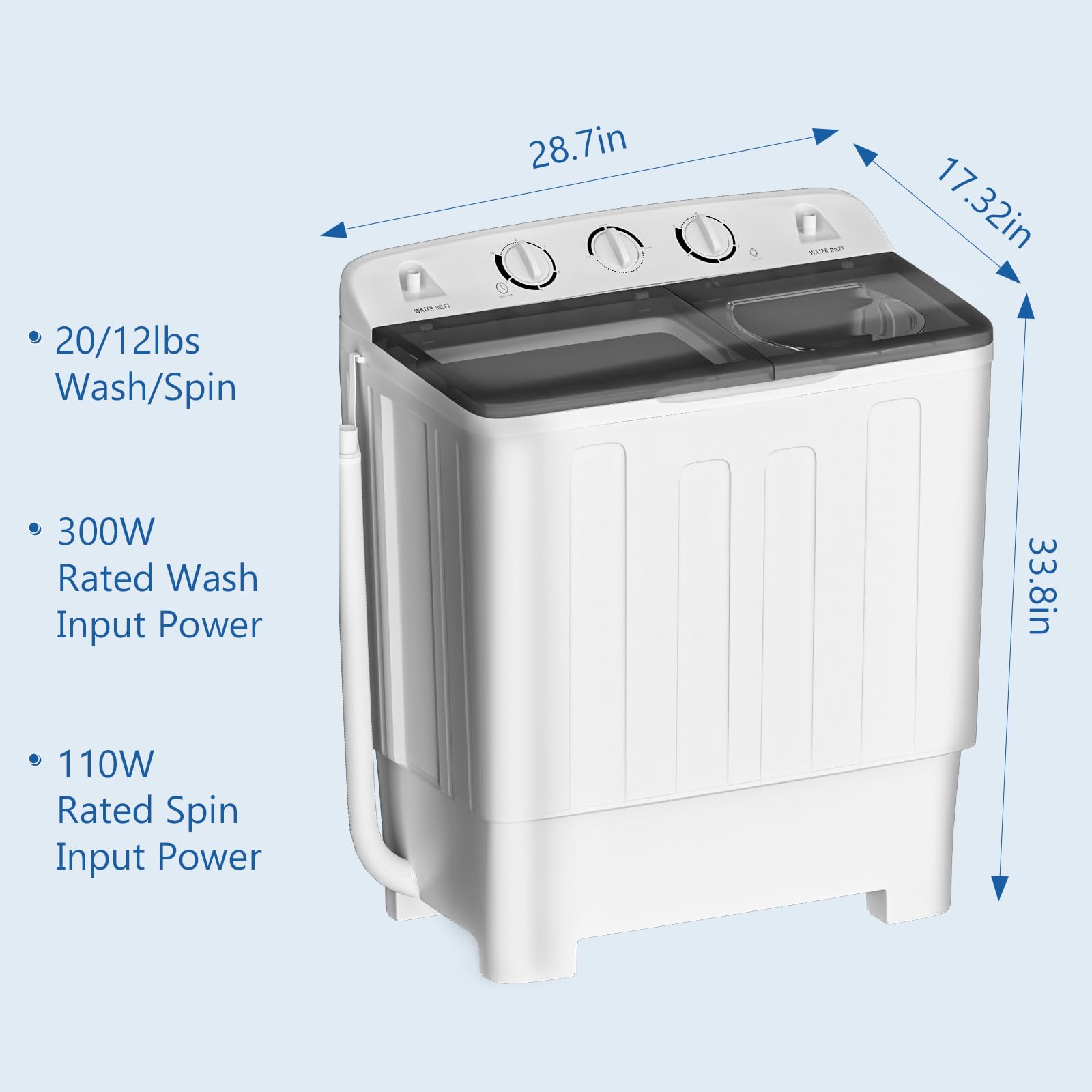 Portable Twin Tub 32lbs Washing Machine with Drying Rack & 10 Hangers - Compact 22lbs Washer & 10lbs Spinner - Semi-Automatic Laundry Combo for Small Spaces, Dorms, Apartments - Perfect for RV, Camping & Tight Living Areas