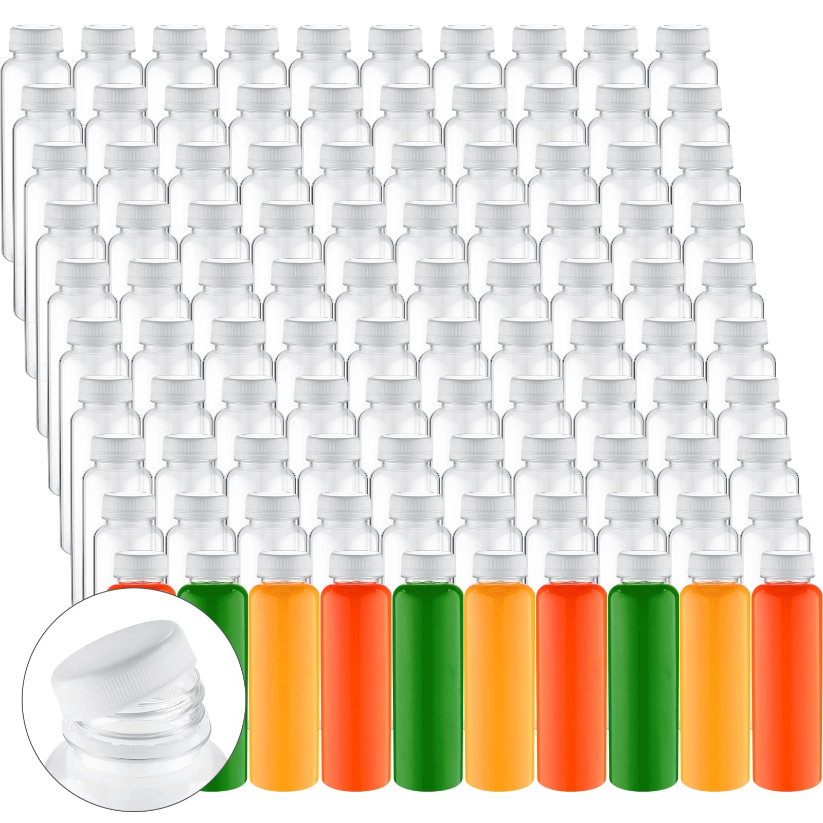Tanlade 200 Pack 12oz Clear Plastic Juice Bottles with Lids - Reusable PET Drink Containers for Juicing, Smoothies, Beverages | Bulk Empty Bottles for Home, Restaurant, Fridge Storage & Party Drinks