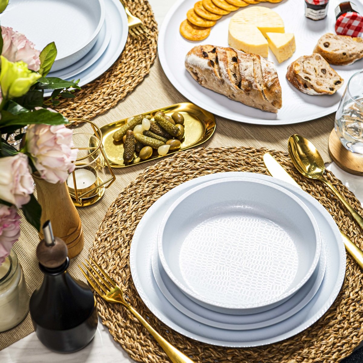 12-Piece White Melamine Dinnerware Set - Durable Plates & Bowls for Outdoor Dining, Picnics, and Camping - Shatterproof Dishware for Restaurants, Parties, and RV Travel