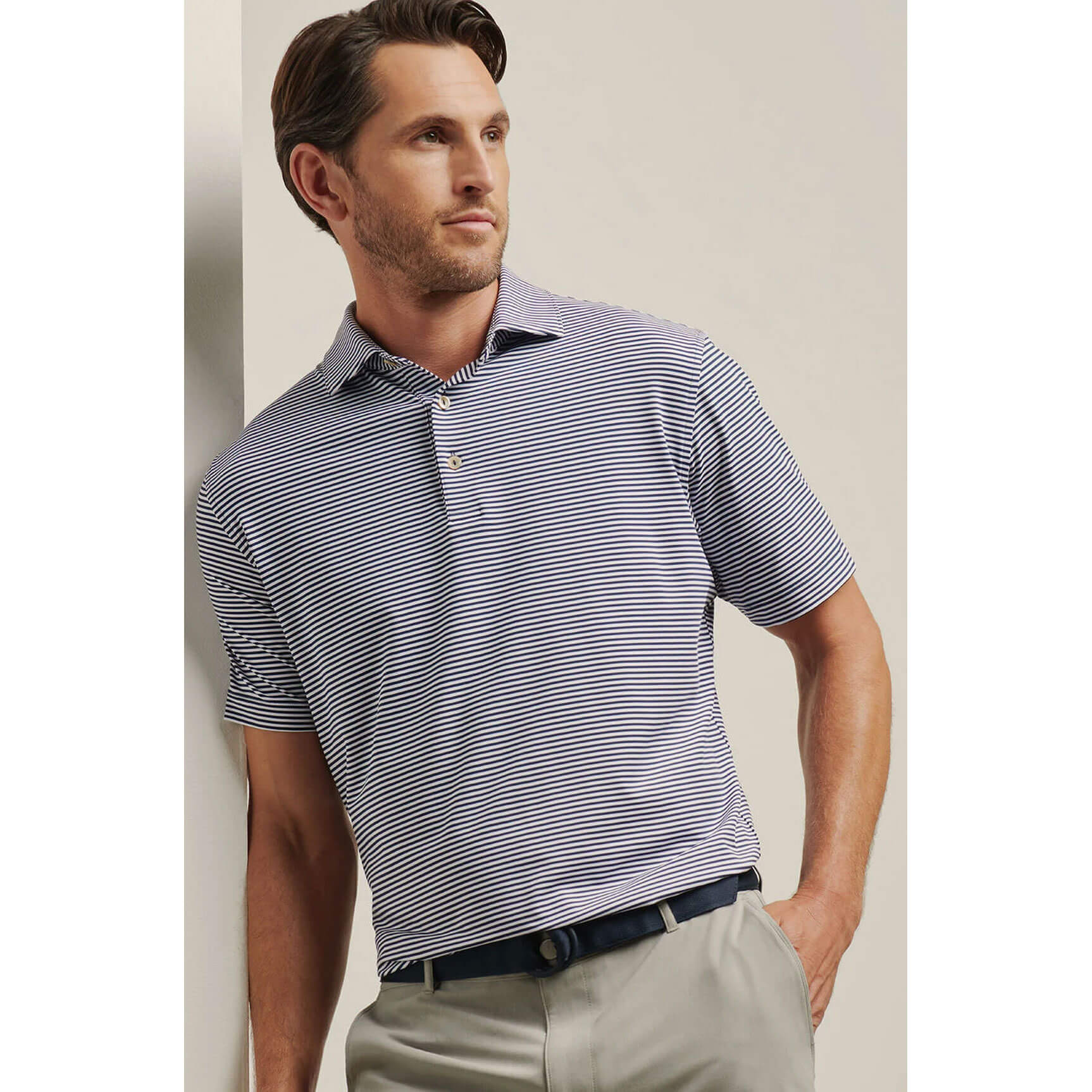 Peter Millar Hales Performance Polo Shirt for Men - Moisture-Wicking Golf & Casual Wear - Navy Blue Slim Fit Polo Shirt - Perfect for Golf, Office & Weekend Outings