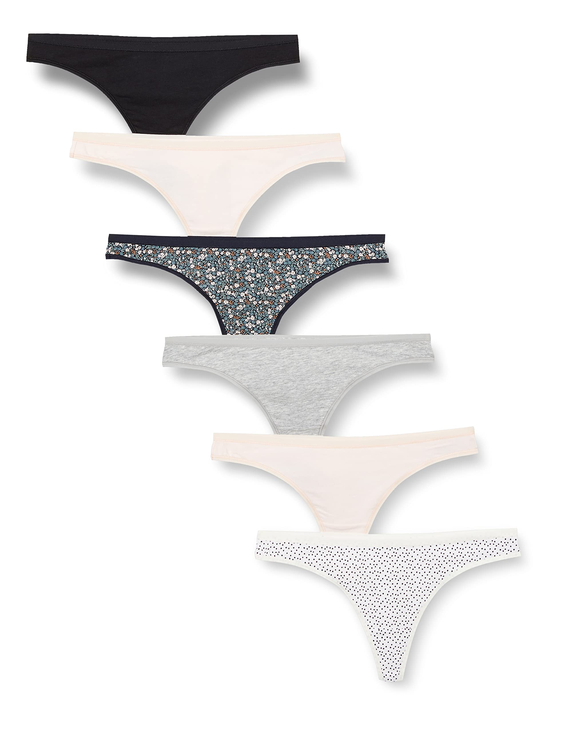 Amazon Essentials Women's Cotton Thong Underwear - 6 Pack | Soft Breathable Panties for Everyday Comfort | Perfect for Workout, Yoga & Daily Wear