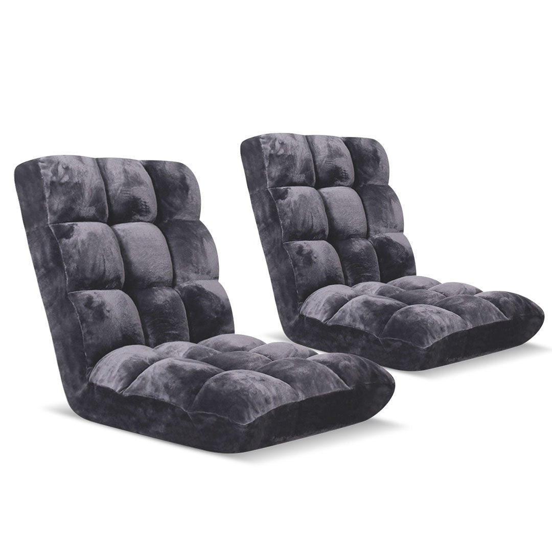 2X Foldable Floor Recliner Sofa - Grey Lounge Chair with Cushion for Living Room, Bedroom & Outdoor Relaxation | Comfortable Futon Couch for Reading, Napping & TV Watching