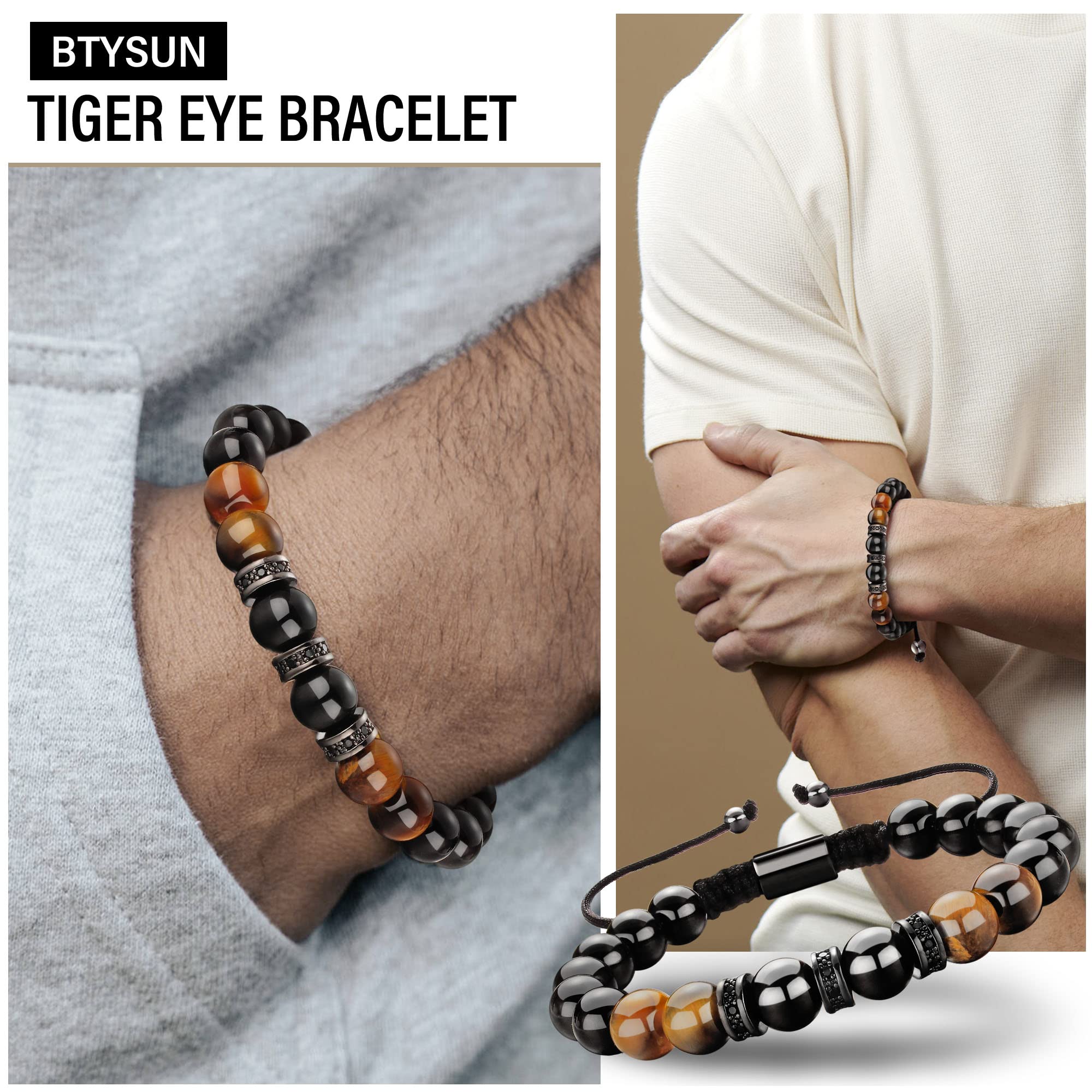 Beaded Bracelets for Men - Adjustable Tiger Eye Jewelry Gift for Dad, Graduation, Christmas | Stylish & Inspirational