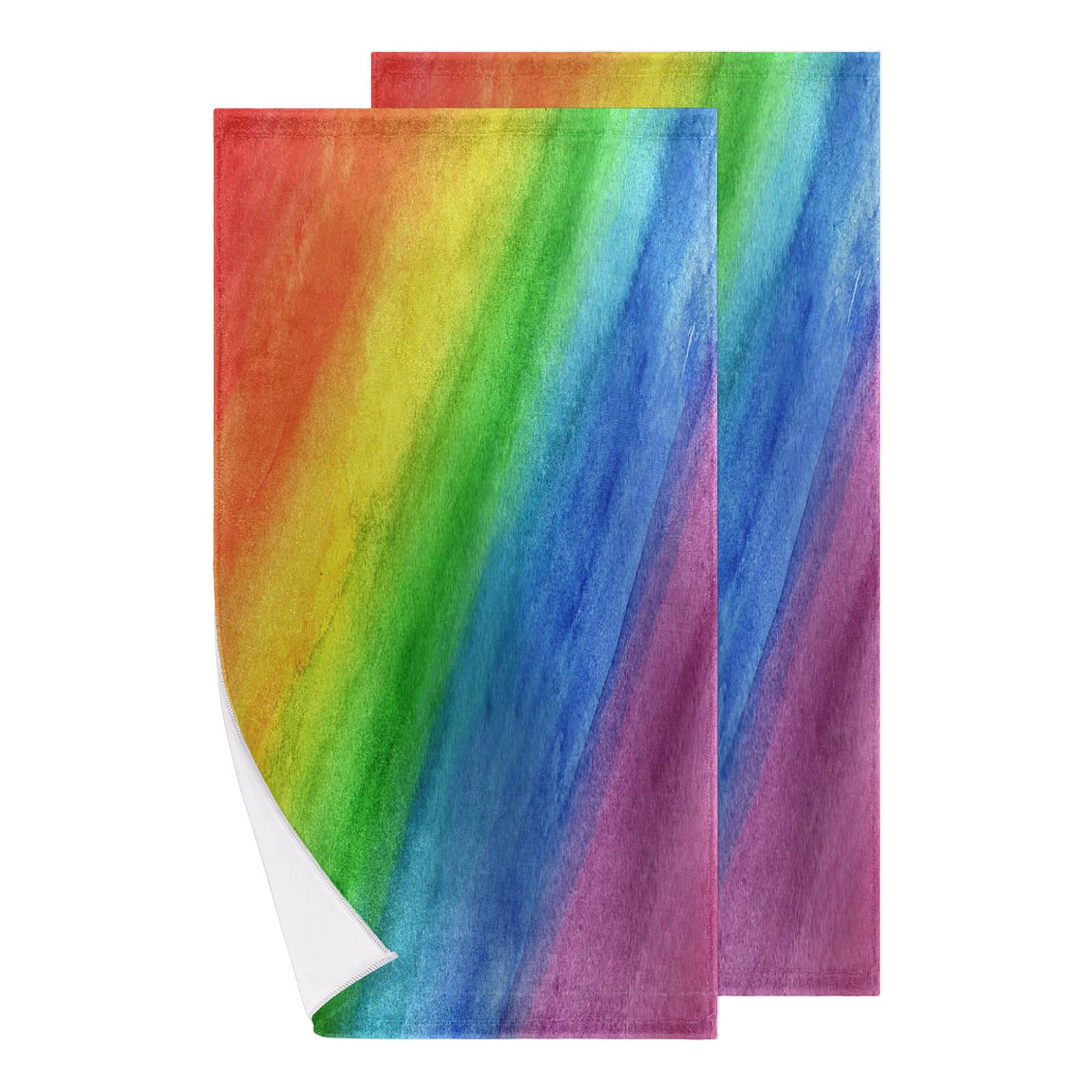 Rainbow Striped Hand Towels Set of 2 - Ultra Soft & Highly Absorbent Watercolor Design Bath Towels for Bathroom, Home, Gym | Perfect for Spa, Sports & Decorative Use