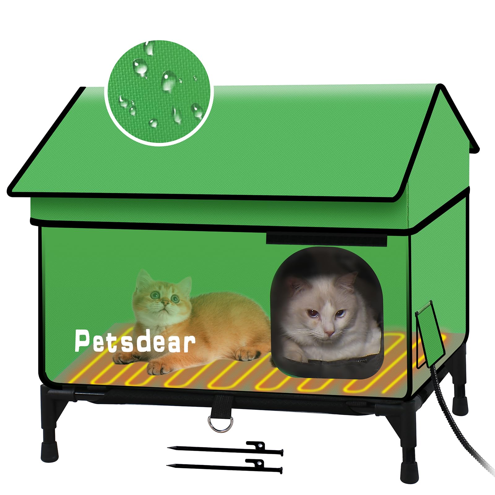 Heated Outdoor Cat House for Winter - Large, Weatherproof & Insulated Shelter for Multiple Feral Cats | Waterproof Design in Green | Perfect for Backyard, Garden & Cold Weather Protection