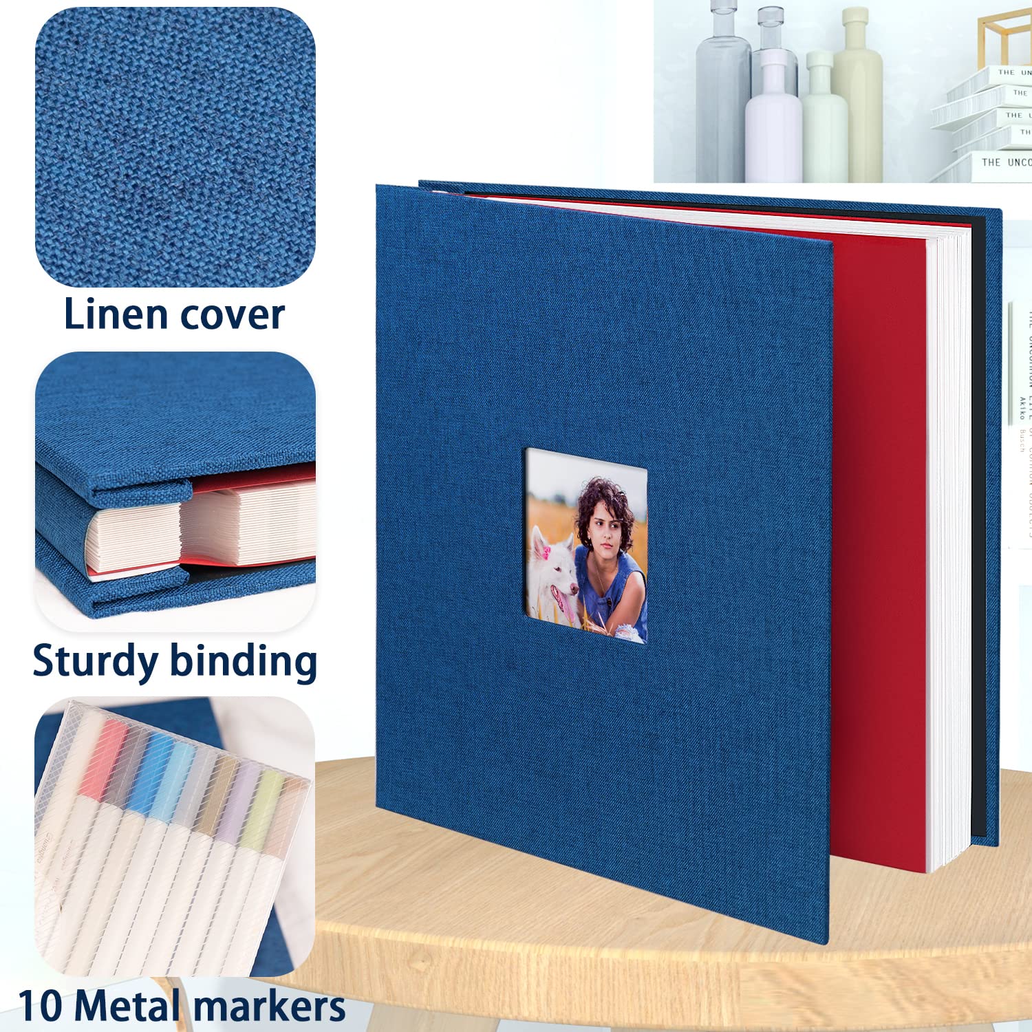 Magnetic Scrapbook Photo Album DIY - 60 Blank Self-Adhesive Pages (13x12.6 Inch) Dark Green Linen Cover - Holds 4x6, 8x10 & 10x12 Photos - Includes 10 Metallic Pens - Perfect for Family Memories, Wedding Albums & Creative Scrapbooking Projects
