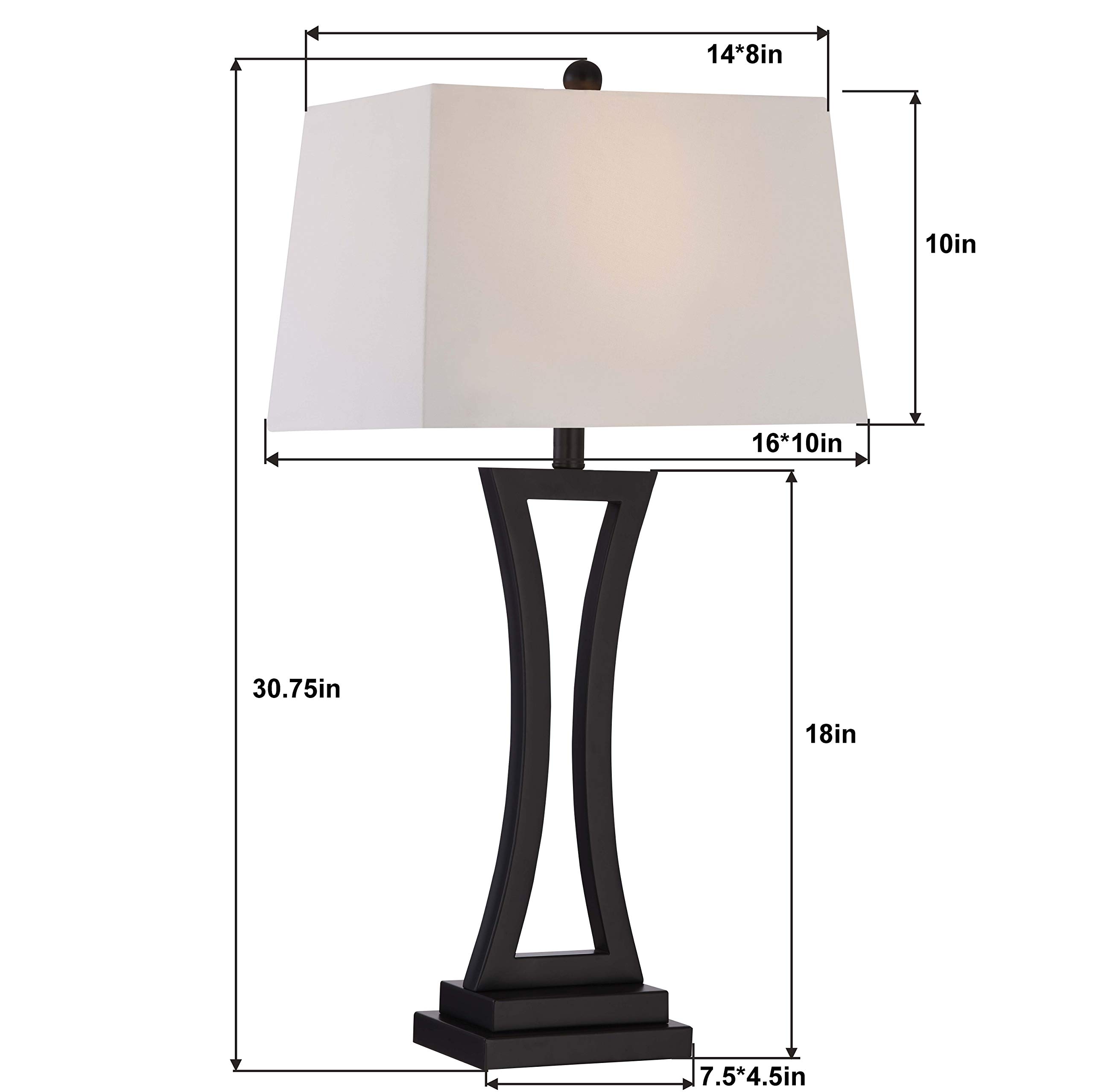 Modern Table Lamps Set of 2 - 3-Way Dimmable Bedside Lamps with White Rectangular Shade, 30.75