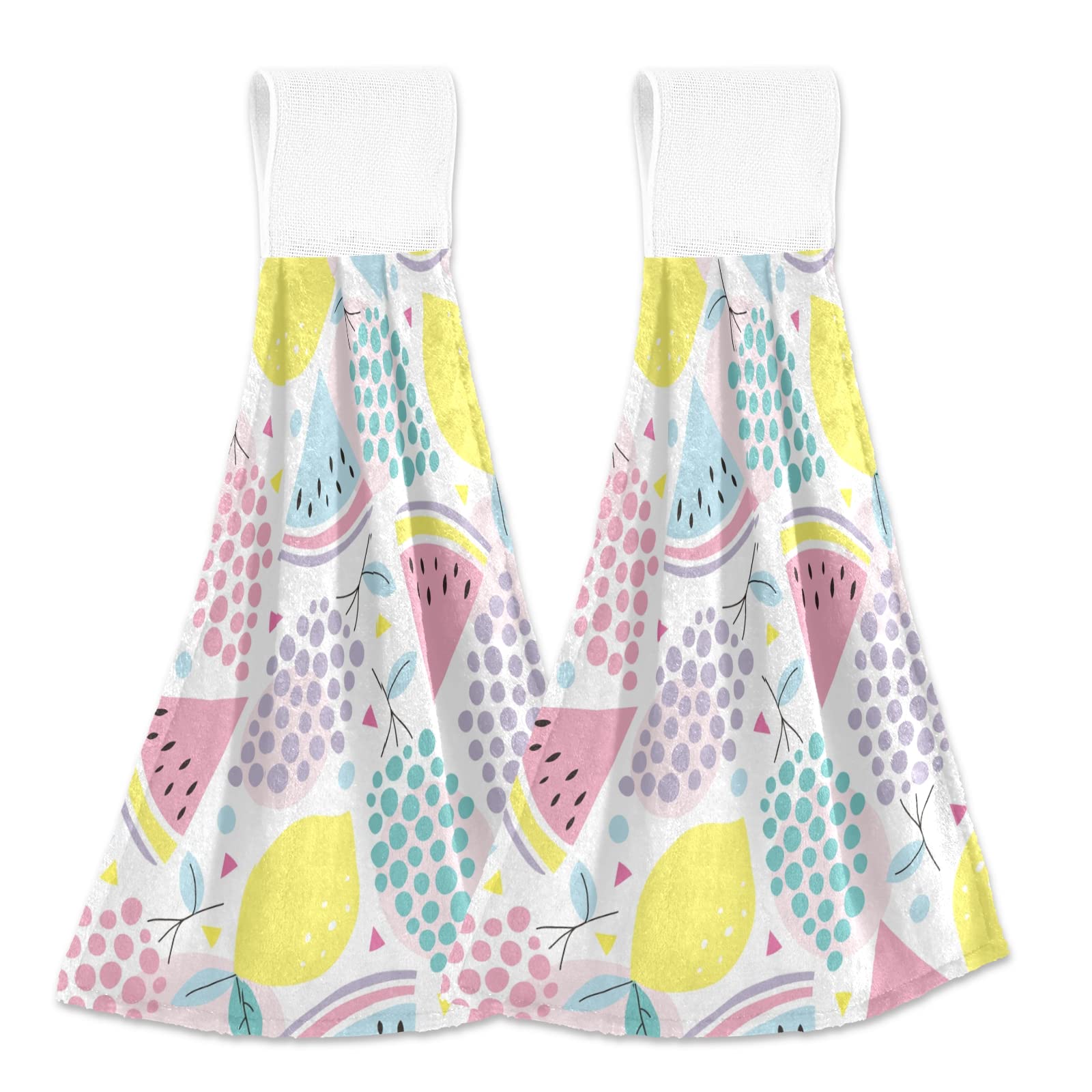 2 Pack Lemon Print Hand Towels - Soft, Absorbent & Fast Drying Kitchen Towels for Bathroom & Kitchen Decor - Tropical Fruit Themed Hanging Towels for Home, Restaurant & Spa Use (20603473)
