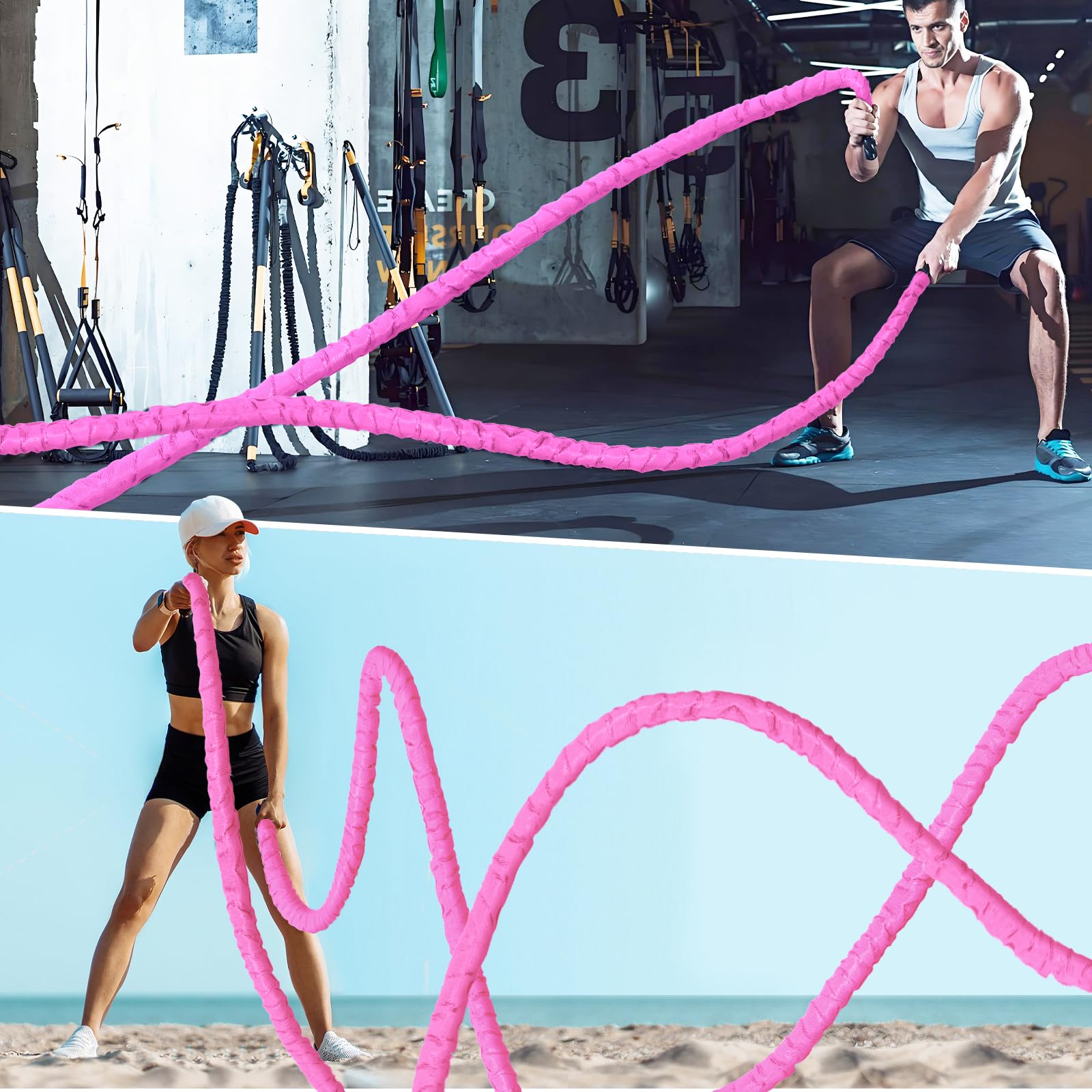 Best Battle Ropes for Home Gym - Heavy Duty Workout Ropes for Strength Training & Cardio Exercise - Perfect for CrossFit, HIIT & Functional Fitness Training