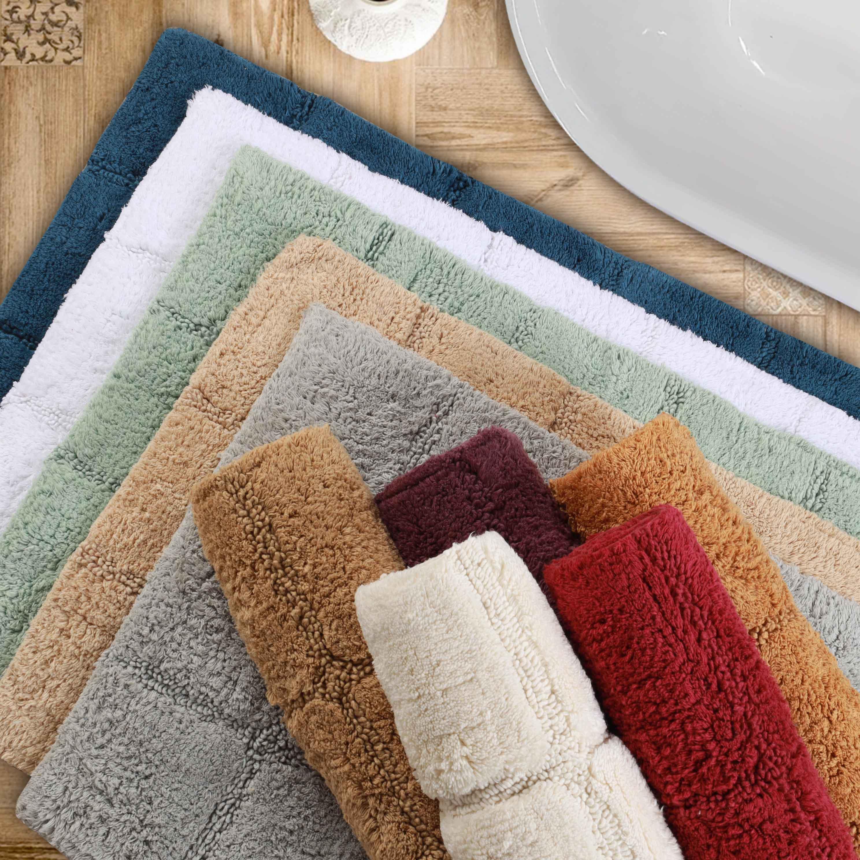 Non-Slip Cotton Checkers Geometric Bath Rug Set - 2 Piece Washable Bathroom Mat for Safety & Style - Perfect for Bathroom, Shower, and Vanity Areas