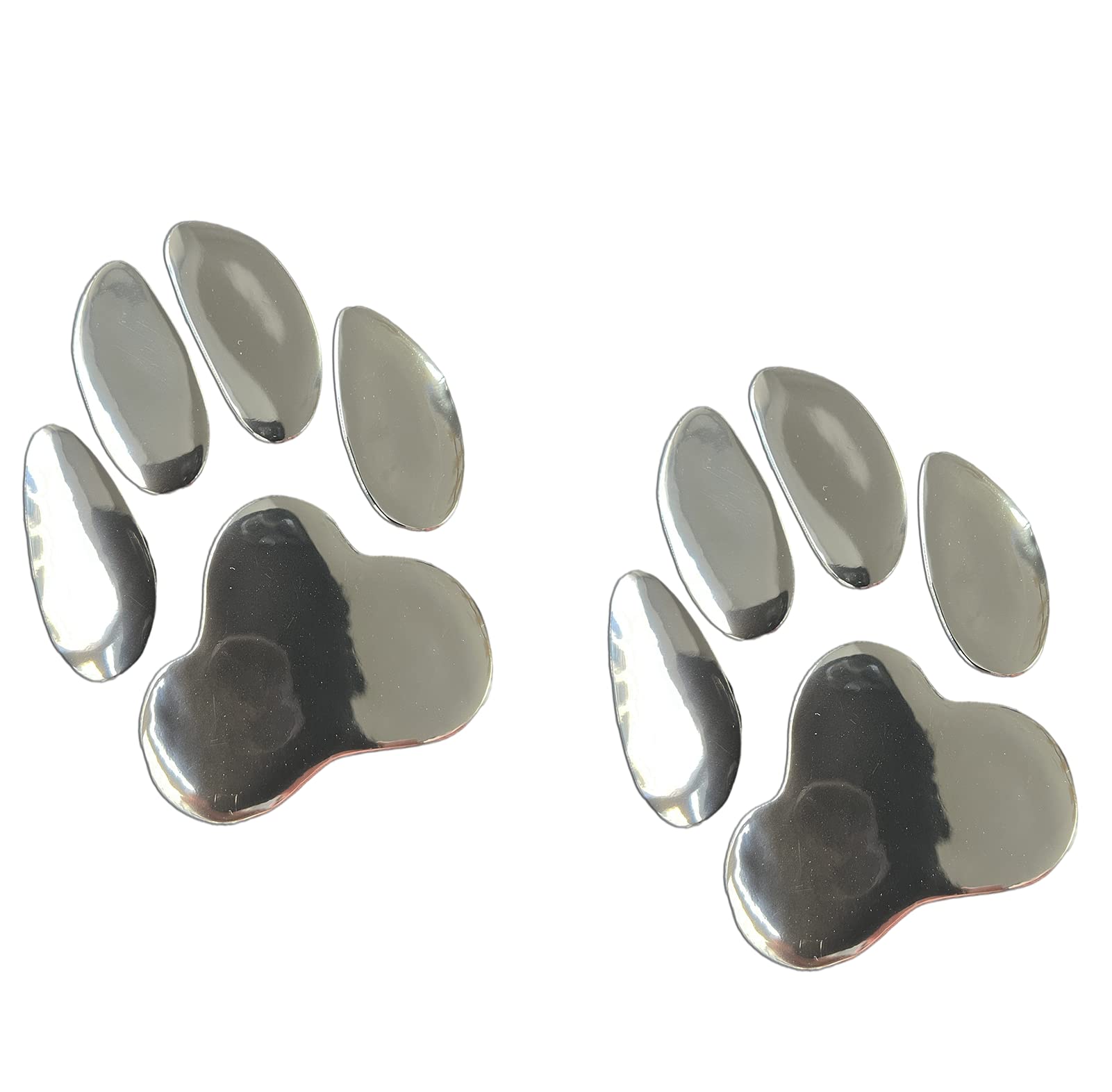LZLRUN 2 Pack 3D Chrome Car Stickers - Dog Paw Print Decals for Car Bumper, Window, Laptop | Durable Adhesive Decoration for Vehicles, Tech & Home Use (Silver) | Perfect for Pet Lovers & Auto Enthusiasts