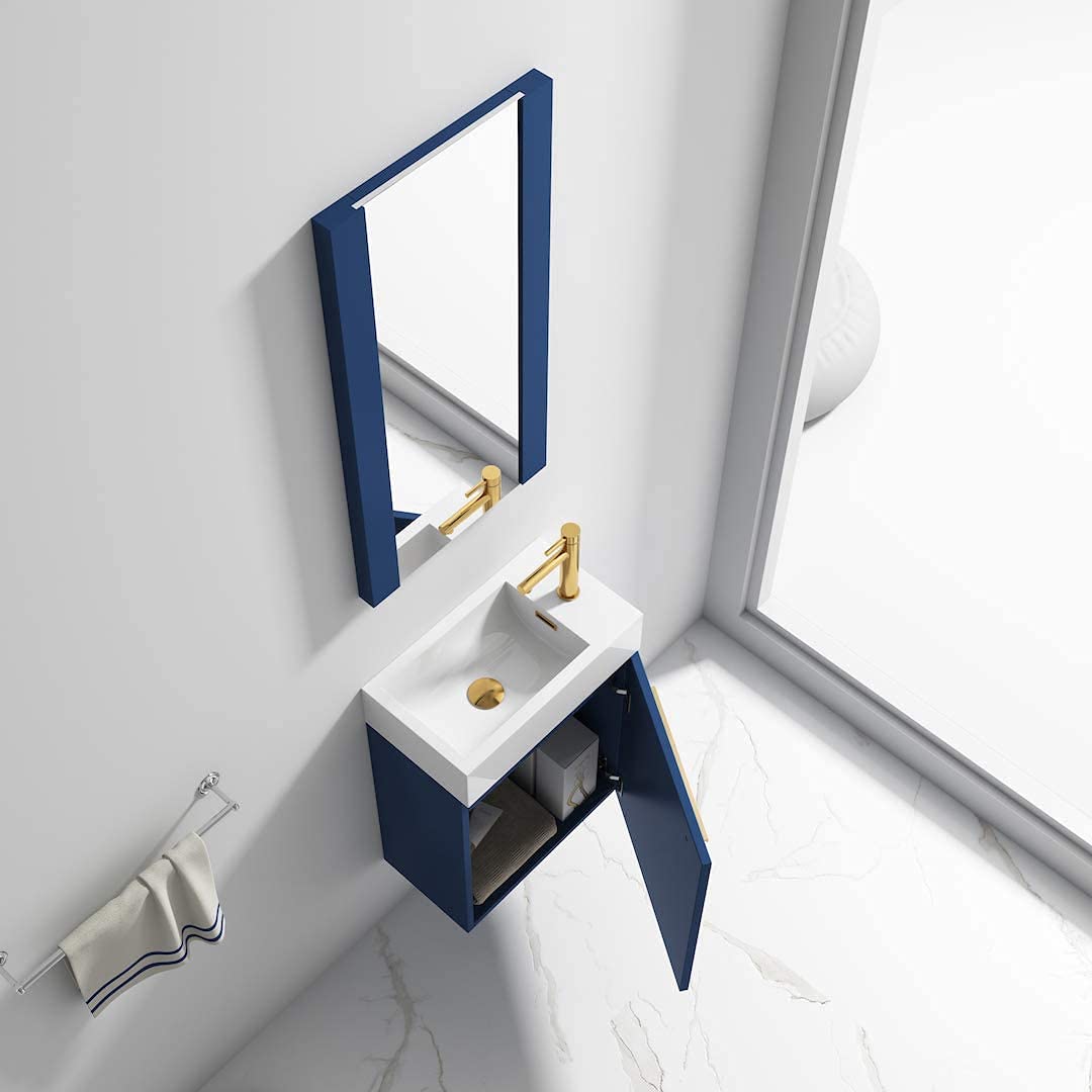 18 Inch Navy Blue Small Bathroom Vanity with Sink & Mirror - Narrow Space-Saving Vanity for Compact Bathrooms | Perfect for Apartments, Powder Rooms & Small Homes