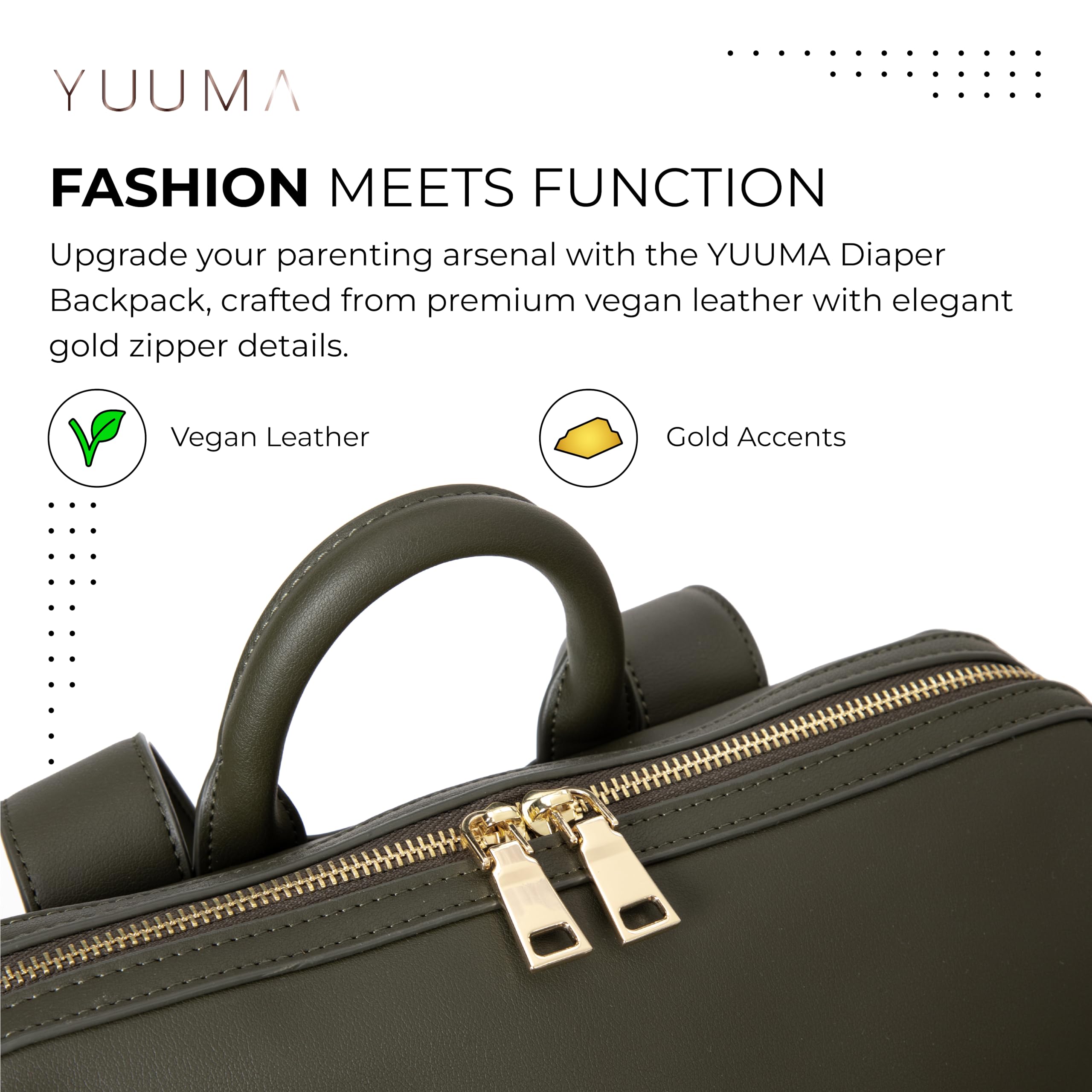 Vegan Leather Diaper Backpack for Women & Men - Waterproof Baby Bag with Gold Zipper, Multiple Pockets & Easy-Clean Nylon Interior - Stylish Onyx Black Diaper Backpack for Travel, Daycare & Parenting On-The-Go