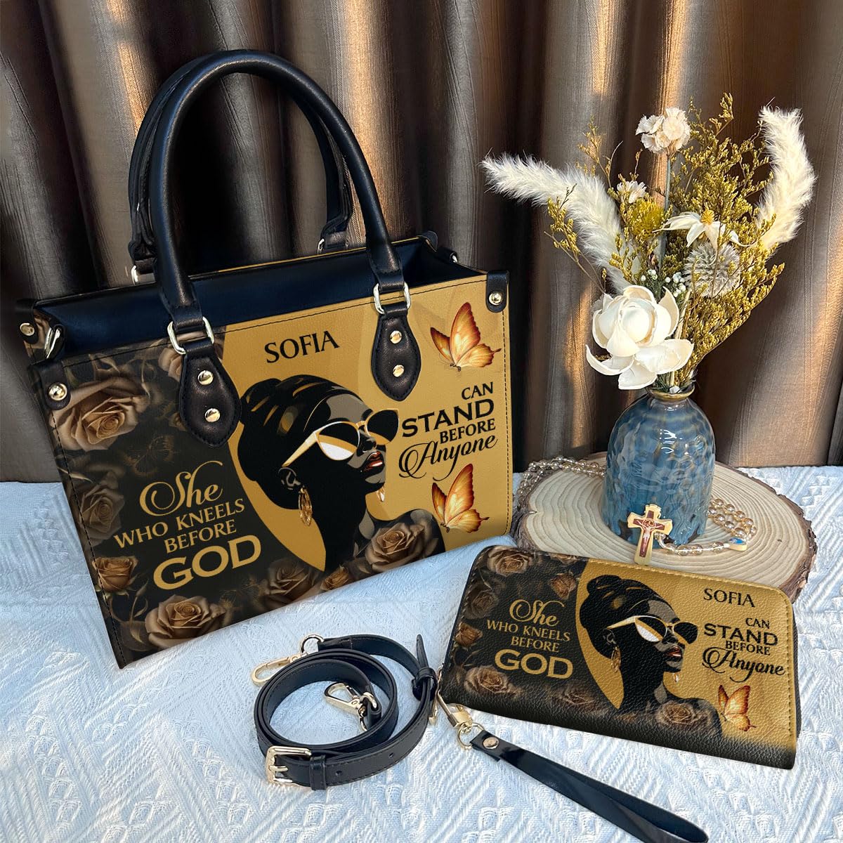 Personalized Leather Handbag for Women - Custom Matching Purse & Wallet Set - Luxury Christmas Gift for Her | Perfect for Work, Travel & Special Occasions