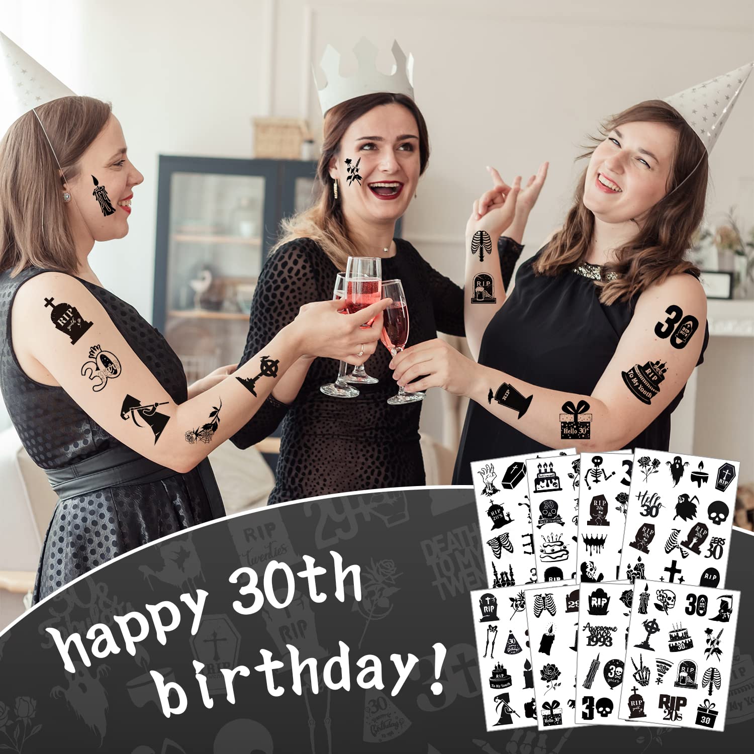 190 PCS Death to My 20s Party Decorations - RIP My Twenties Temporary Tattoos & 30th Birthday Supplies - Funny Black Funeral Theme for Women & Men - Perfect for Thirtieth Birthday Parties, Milestone Celebrations & Humorous Adult Gatherings