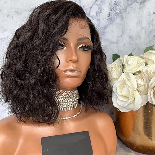 Imeya Short Bob Wigs - 12 Inch Water Wave Lace Front Human Hair Wig with 13x6 HD Transparent Lace | Brazilian Remy Hair | 150% Density | Pre-Plucked with Baby Hair | Glueless Design for Easy Wear | Perfect for Cosplay, Daily Fashion & Protective Hairstyles
