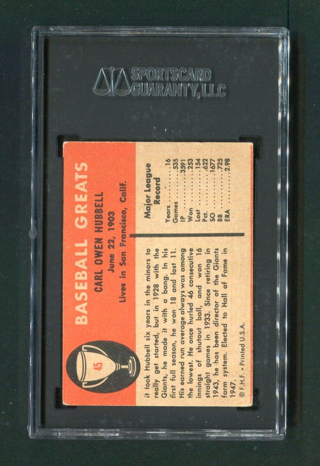 1961 Fleer Carl Hubbell #45 SGC Authenticated Signed Baseball Card - Vintage MLB Collectible for Sports Memorabilia Enthusiasts