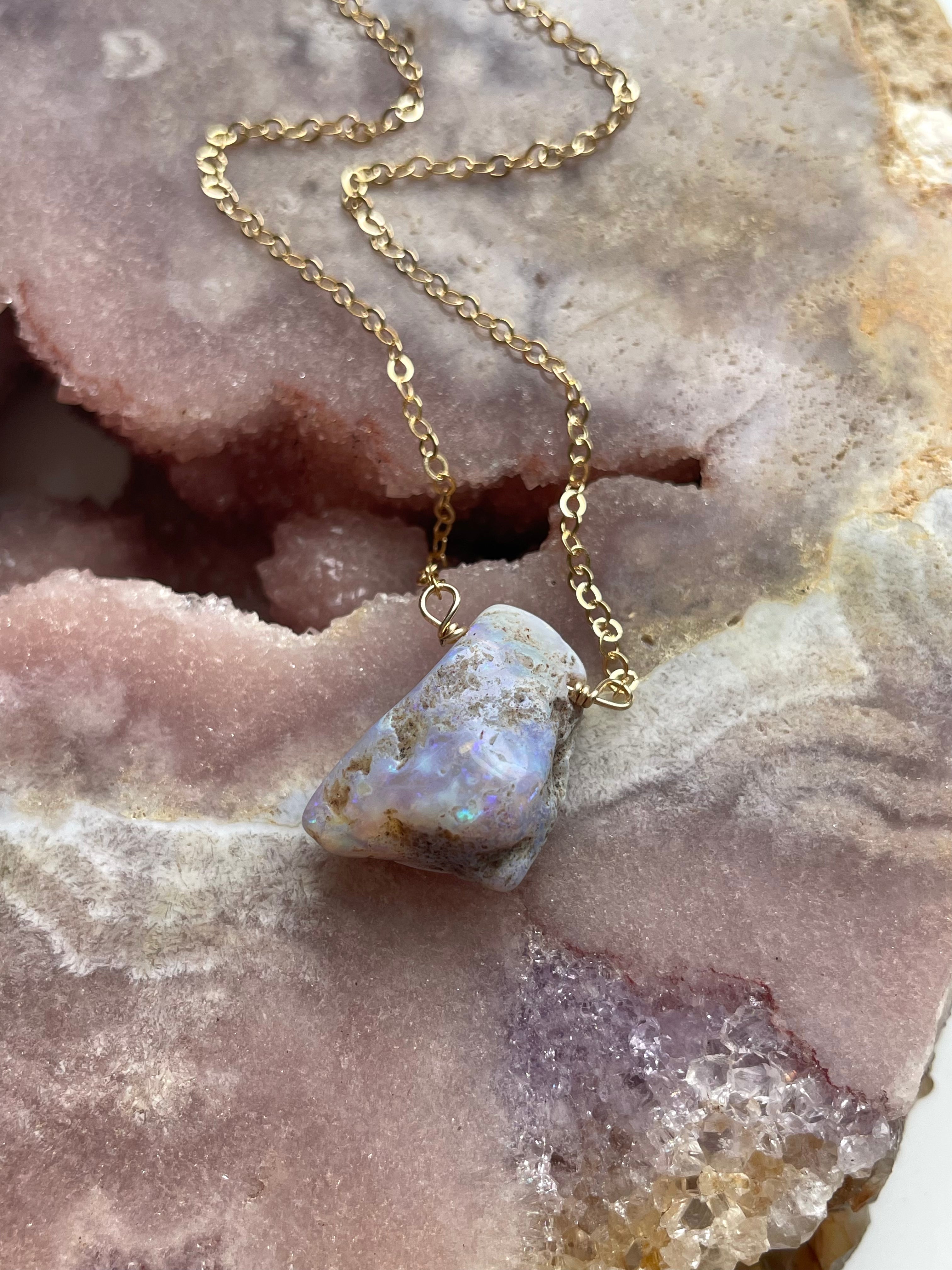 Genuine Australian Opal Necklace - Natural Raw Opal Jewelry for Women, Handmade Sterling Silver Pendant, Elegant Gift for Birthday, Anniversary & Special Occasions