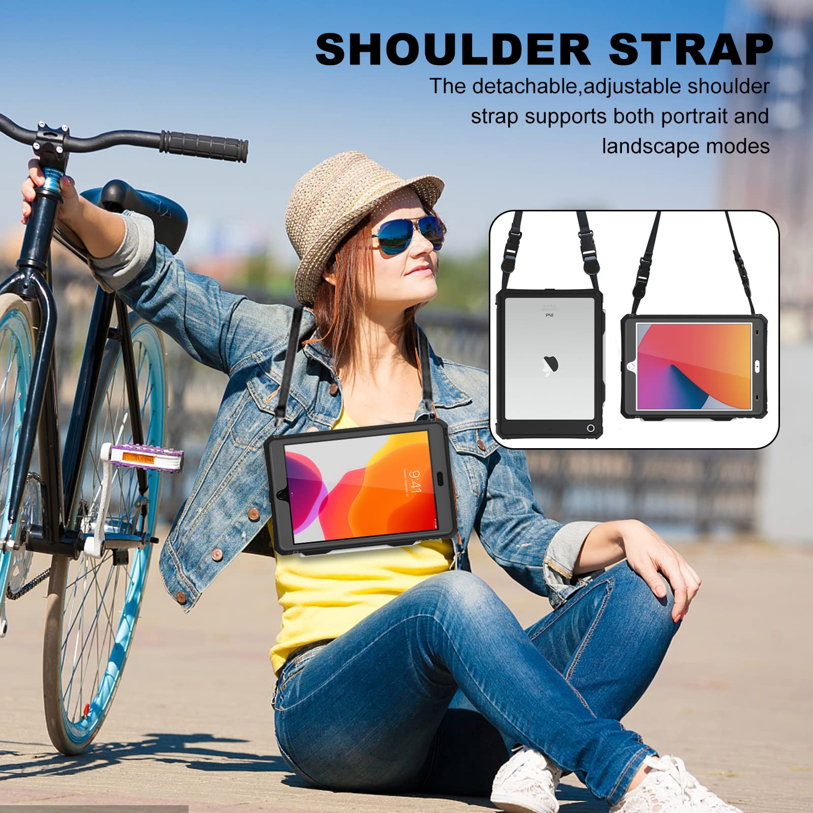 Heavy Duty Waterproof Shockproof Case for iPad 10.2 (9th/8th/7th Gen 2021/2020/2019) - Full Body Protective Cover with Built-in Screen Protector & Adjustable Shoulder Strap | Perfect for Outdoor Adventures, Travel, and Kids' Use