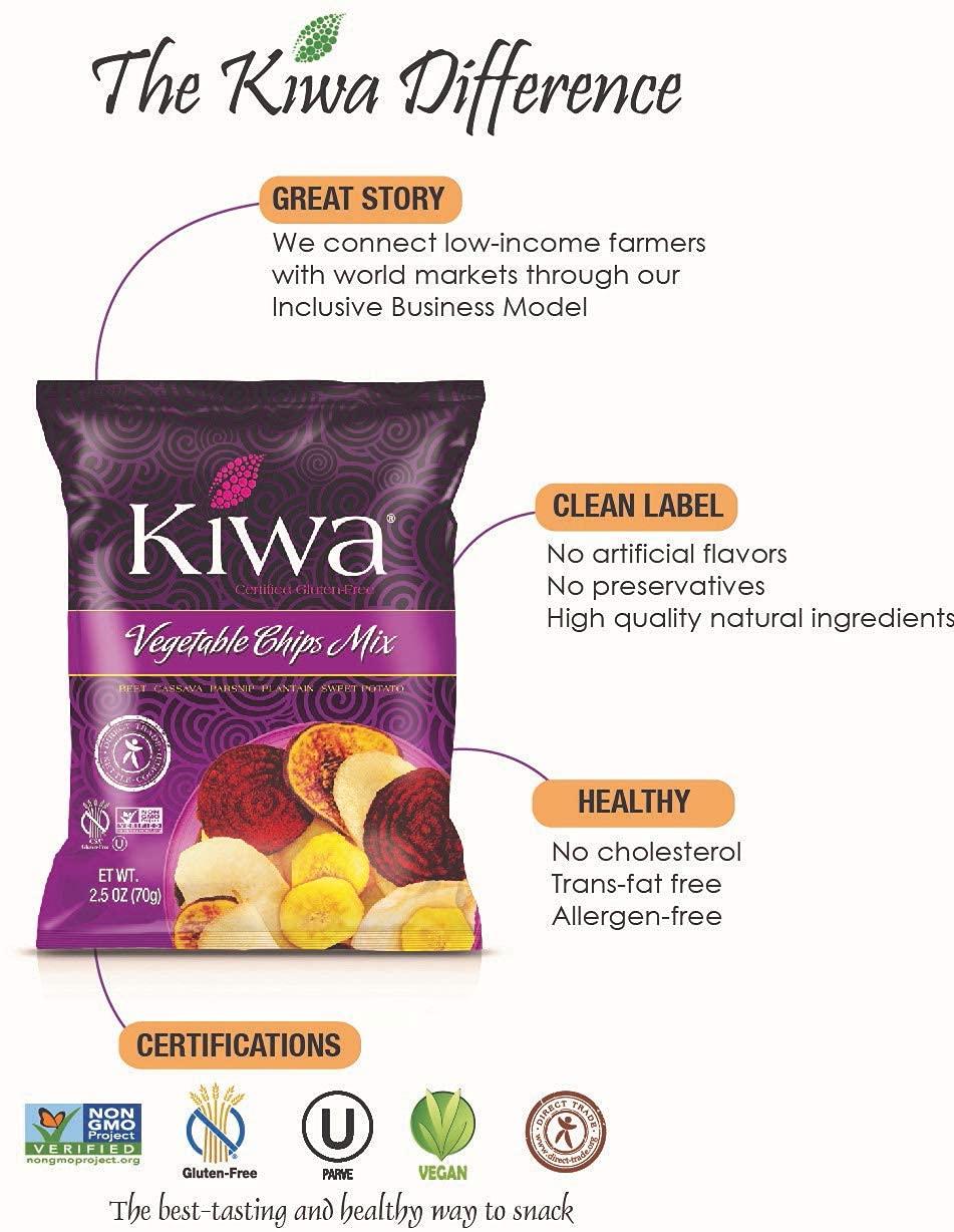 Kiwa Healthy Veggie Chips - Gluten Free Vegetable Snacks for Kids & Adults - Plantain, Beet, Parsnip, Cassava & Sweet Potato Chips - Non-GMO, Vegan, All Natural - Perfect for School Lunches, Office Snacks & Road Trips (5 Pack)