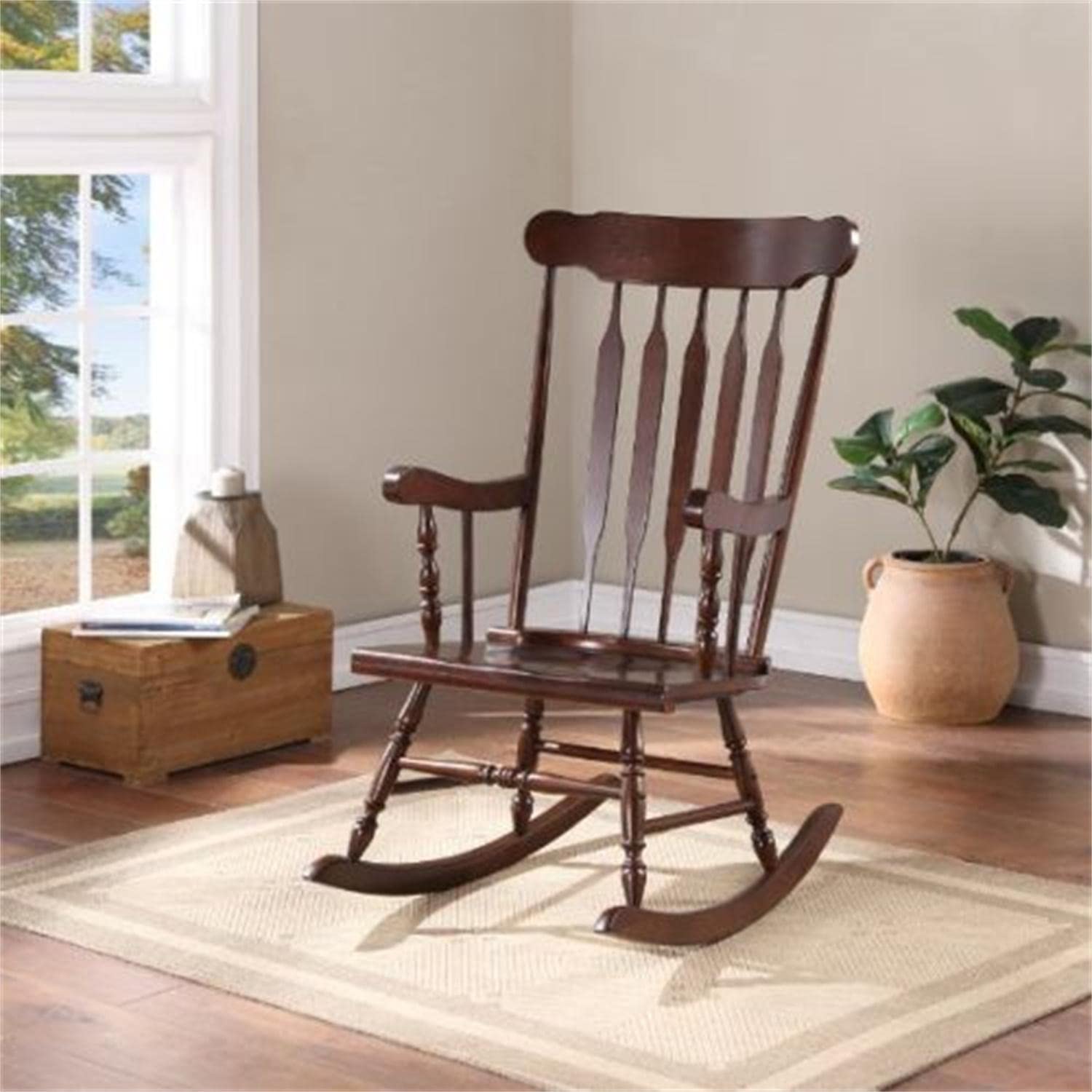 CARBRO Leisure Rocking Chair - Solid Rubber Wood with Cappuccino Finish - Comfortable Outdoor & Indoor Rocking Chair for Patio, Garden, Nursery, or Living Room Relaxation