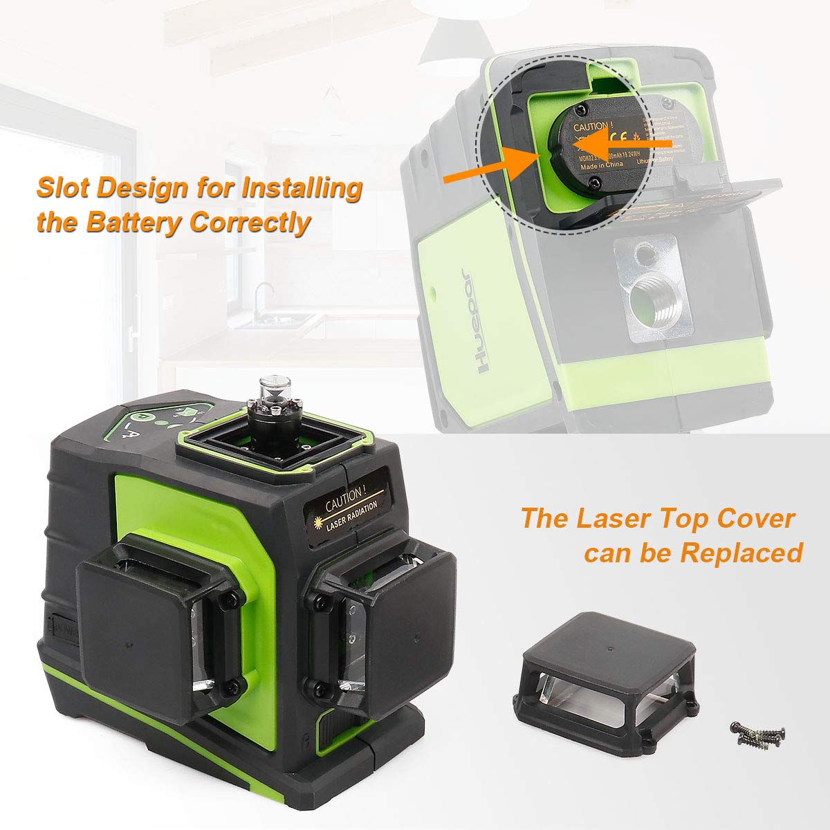 Huepar GF360G 3D Green Beam Self-Leveling Laser Level with 3 x 360° Cross Lines - Two Vertical & One Horizontal Plane Alignment Tool - Magnetic Pivoting Base for Construction, Tiling, and DIY Projects