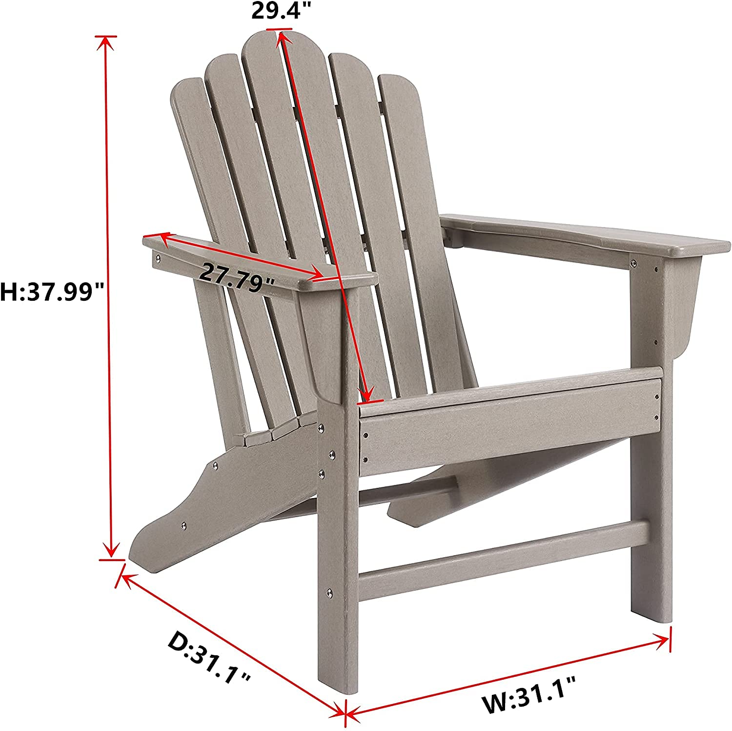 Premium Weather-Resistant Adirondack Chair - Heavy Duty Outdoor Patio Furniture for Yard, Garden, Deck & Backyard - Perfect for Relaxing, Sunbathing & Lounging (Brown, Set of 1)