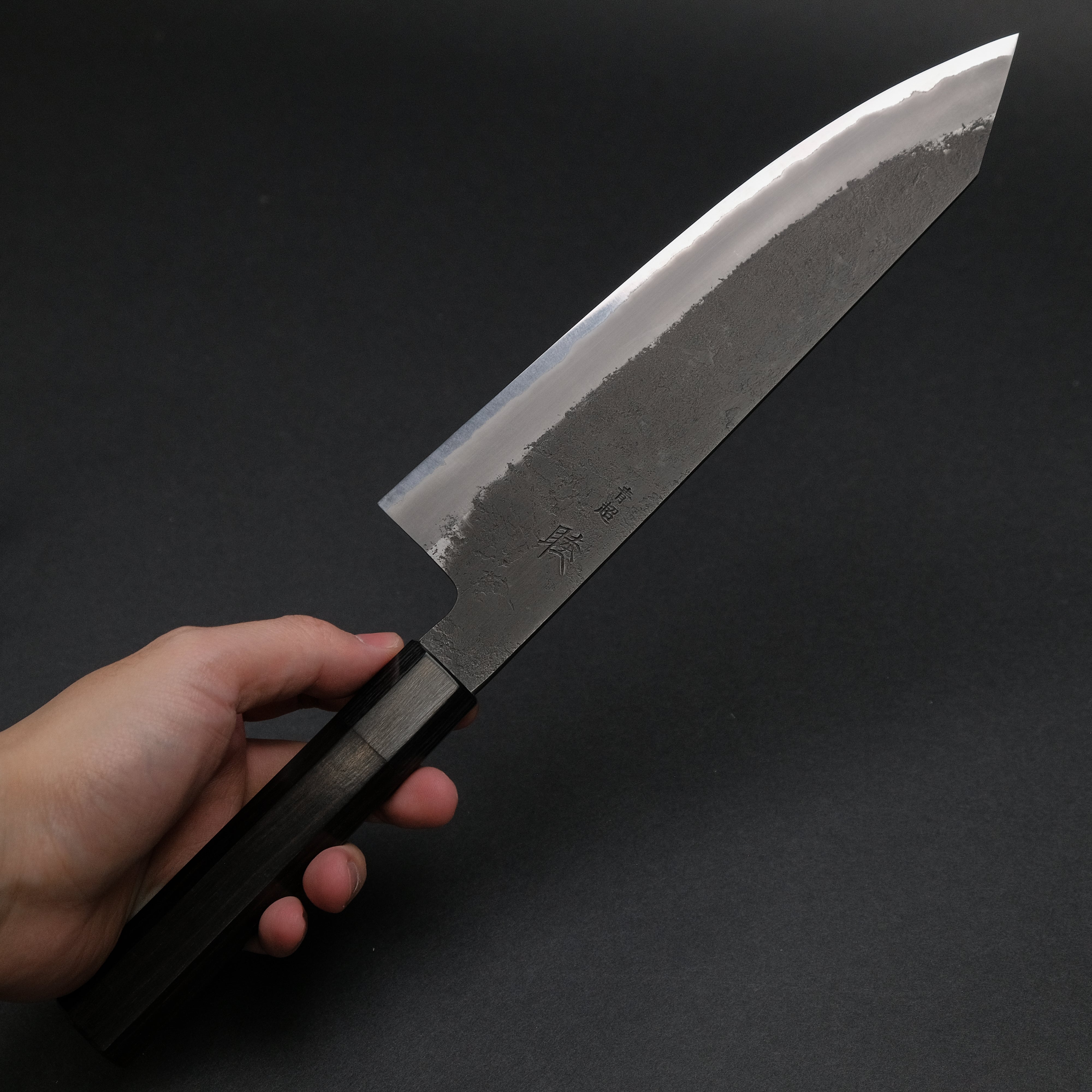 Premium Mutsumi Blue Super Kurouchi Nashiji Kiritsuke Gyuto 210mm - Japanese Chef Knife with Ebony Handle for Sushi, Sashimi & Precision Cutting
