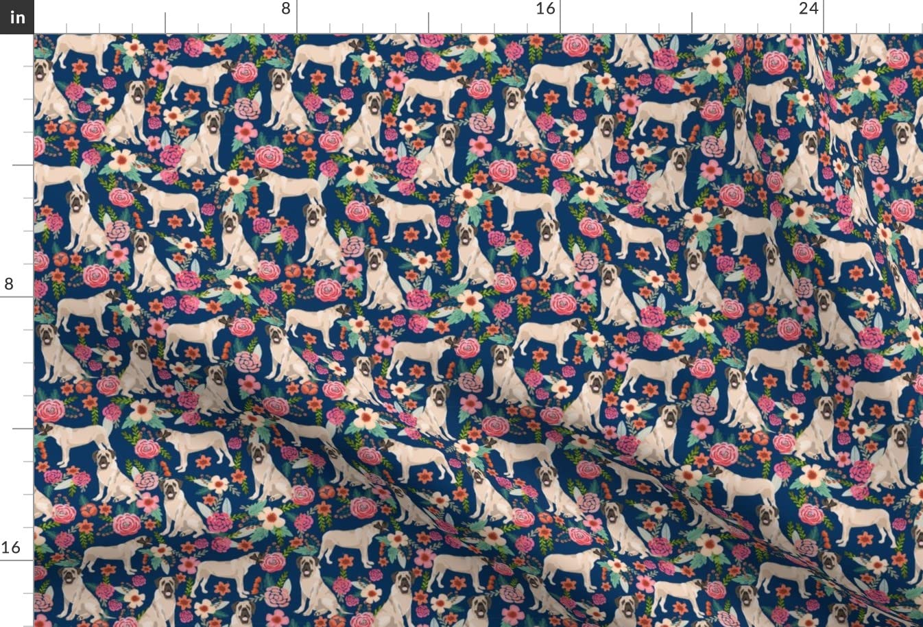 English Mastiff Floral Navy Dog Breed Printed Minky Fabric by The Yard - Pet Friendly Soft Material for Sewing Baby Blankets, Quilt Backing & Plush Toys - Perfect for DIY Dog Lover Gifts & Nursery Decor