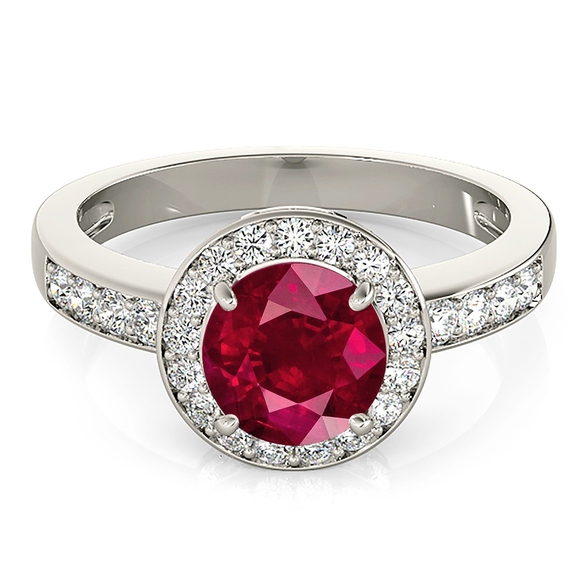 1.80 Carat Genuine Ruby Ring with Diamond Halo Setting - Elegant Engagement, Anniversary & Special Occasion Jewelry Gift